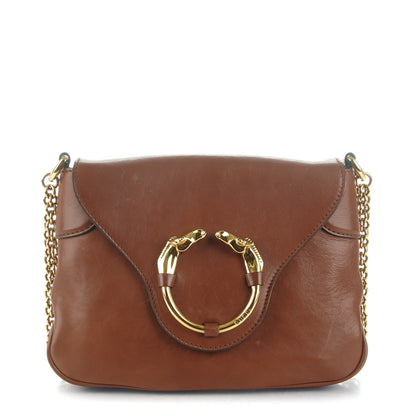 Gucci Washed Calfskin Small Ribot Horse Heads Chain Shoulder Bag Brown 1 of 7