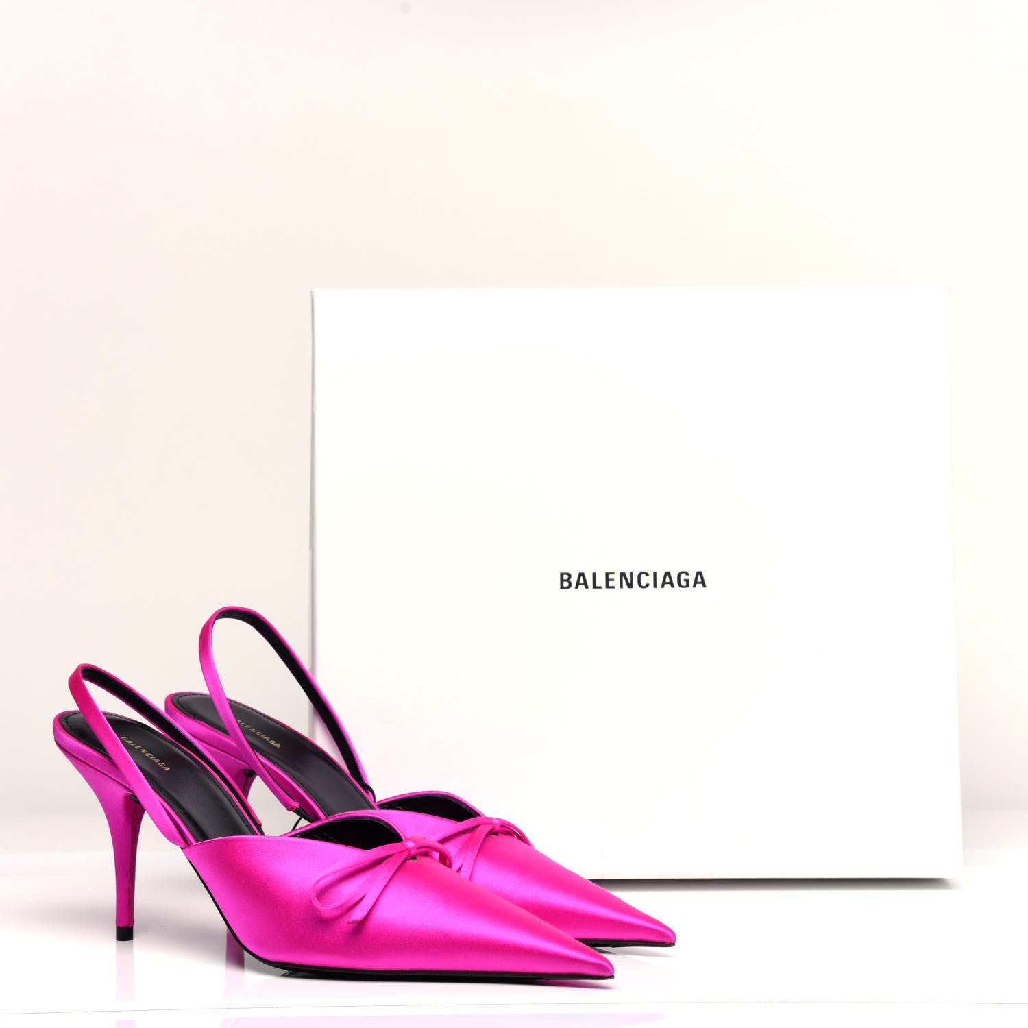 Balenciaga Satin Pointed Toe Knife Slingback Mules 39.5 Rose Fuchsia 11 of 11