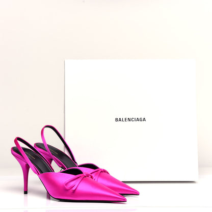 Balenciaga Satin Pointed Toe Knife Slingback Mules 39.5 Rose Fuchsia 11 of 11