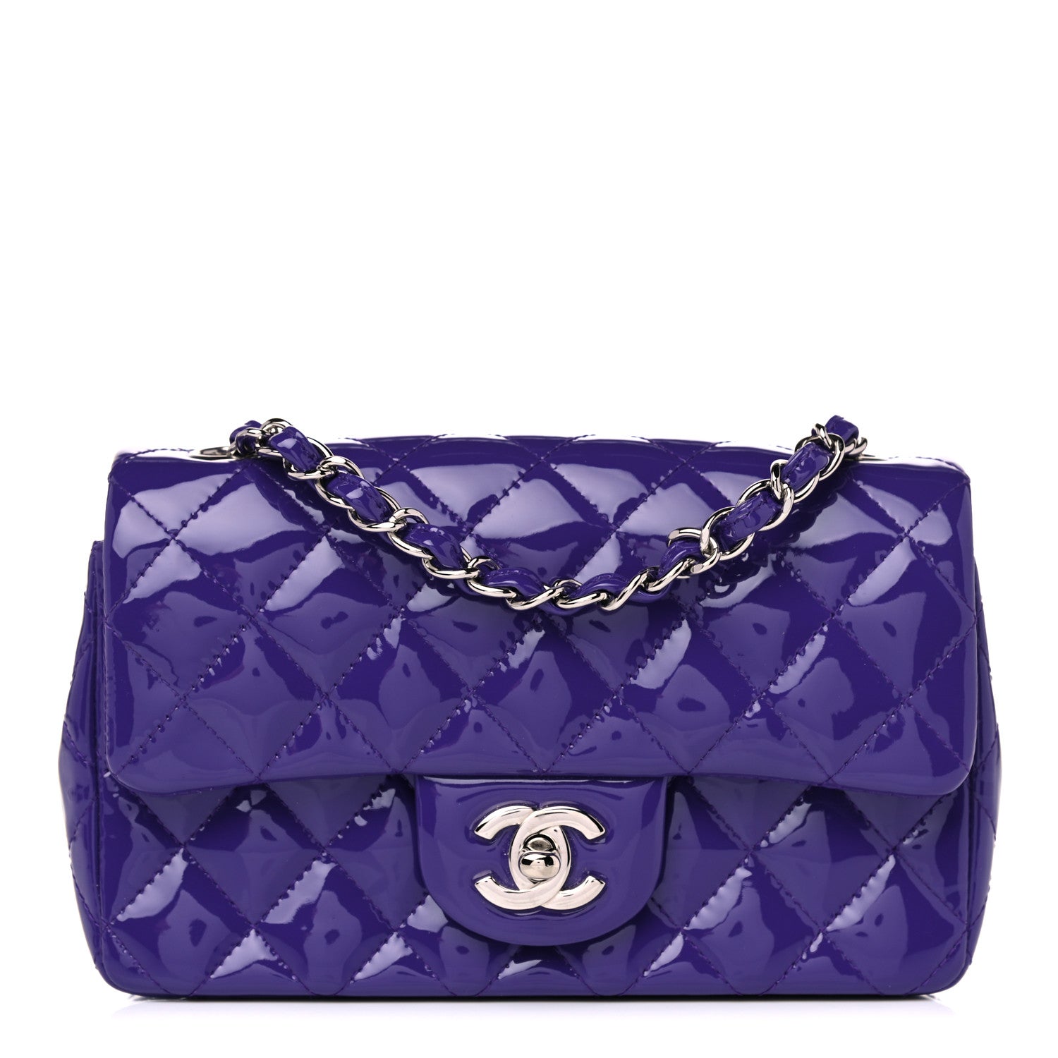 Chanel Patent Quilted Mini Rectangular Flap Purple 1 of 9