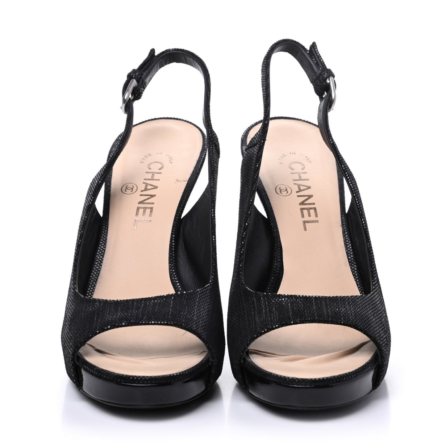 Shimmer Fabric Peep Toe Slingback Pumps 39 Black
