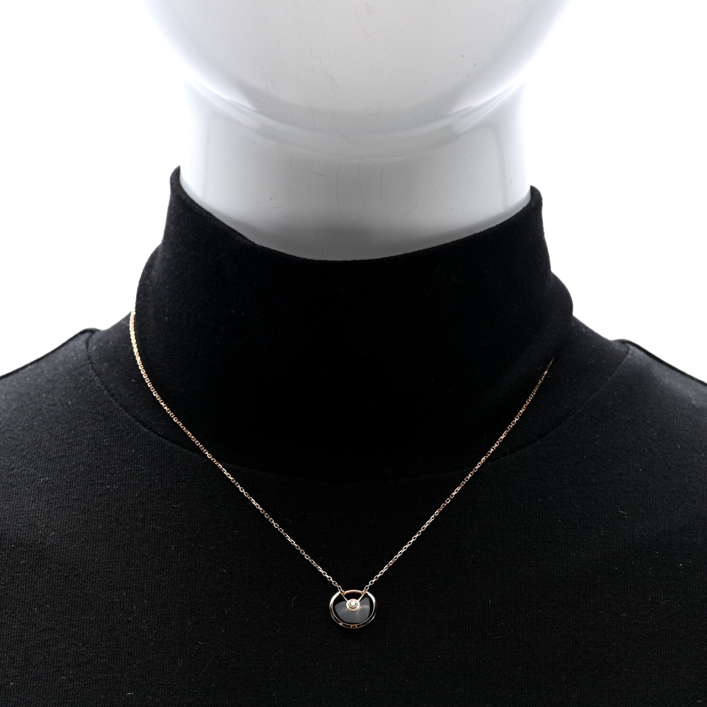 18K Pink Gold Diamond Black Onyx XS Amulette de Cartier Pendant Necklace