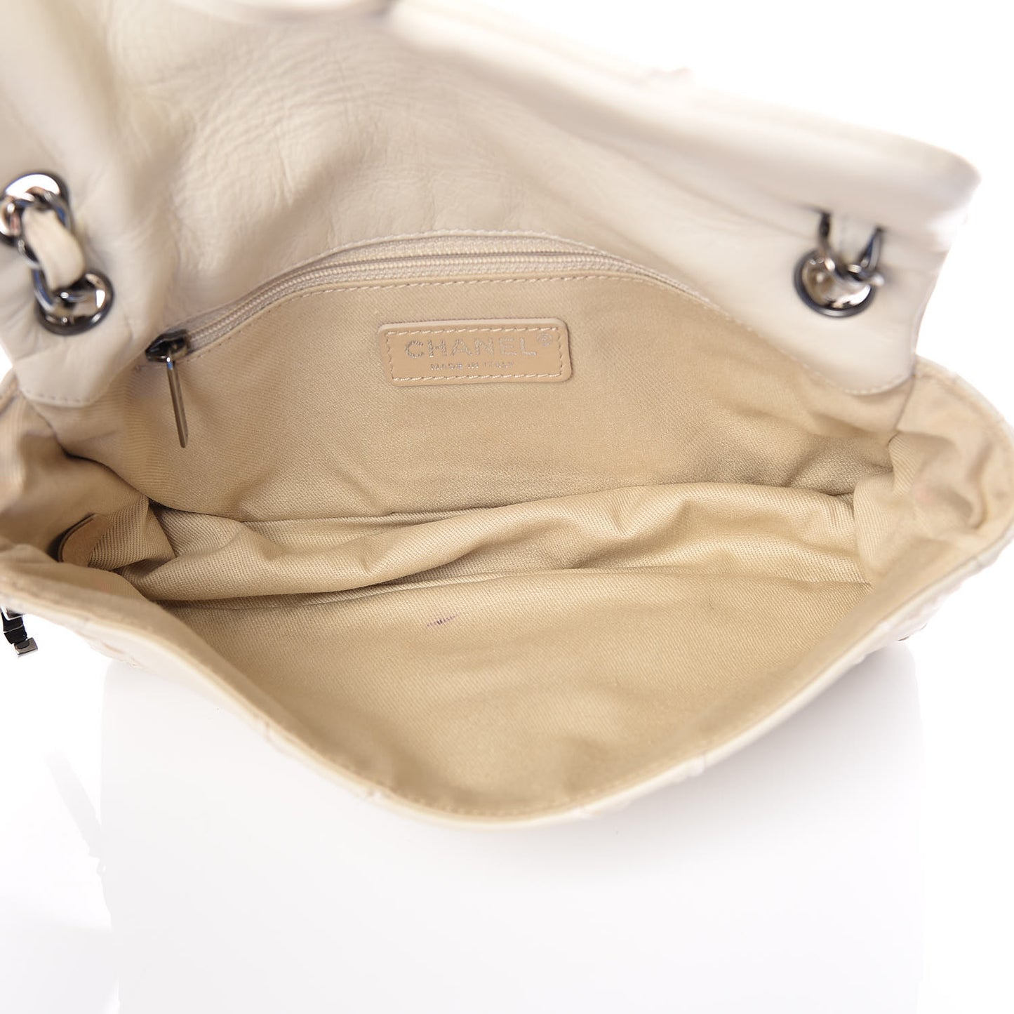 Calfskin Stitched Expandable Flap White