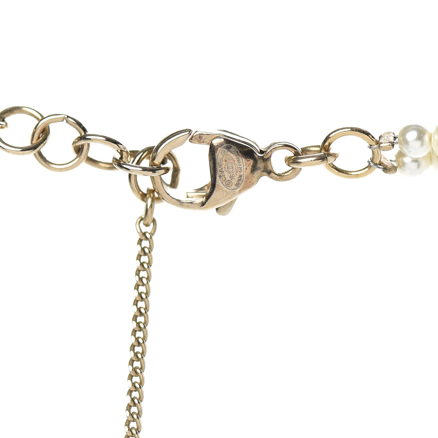 Chanel Crystal Pearl CC Bow Long Necklace Gold 4 of 5