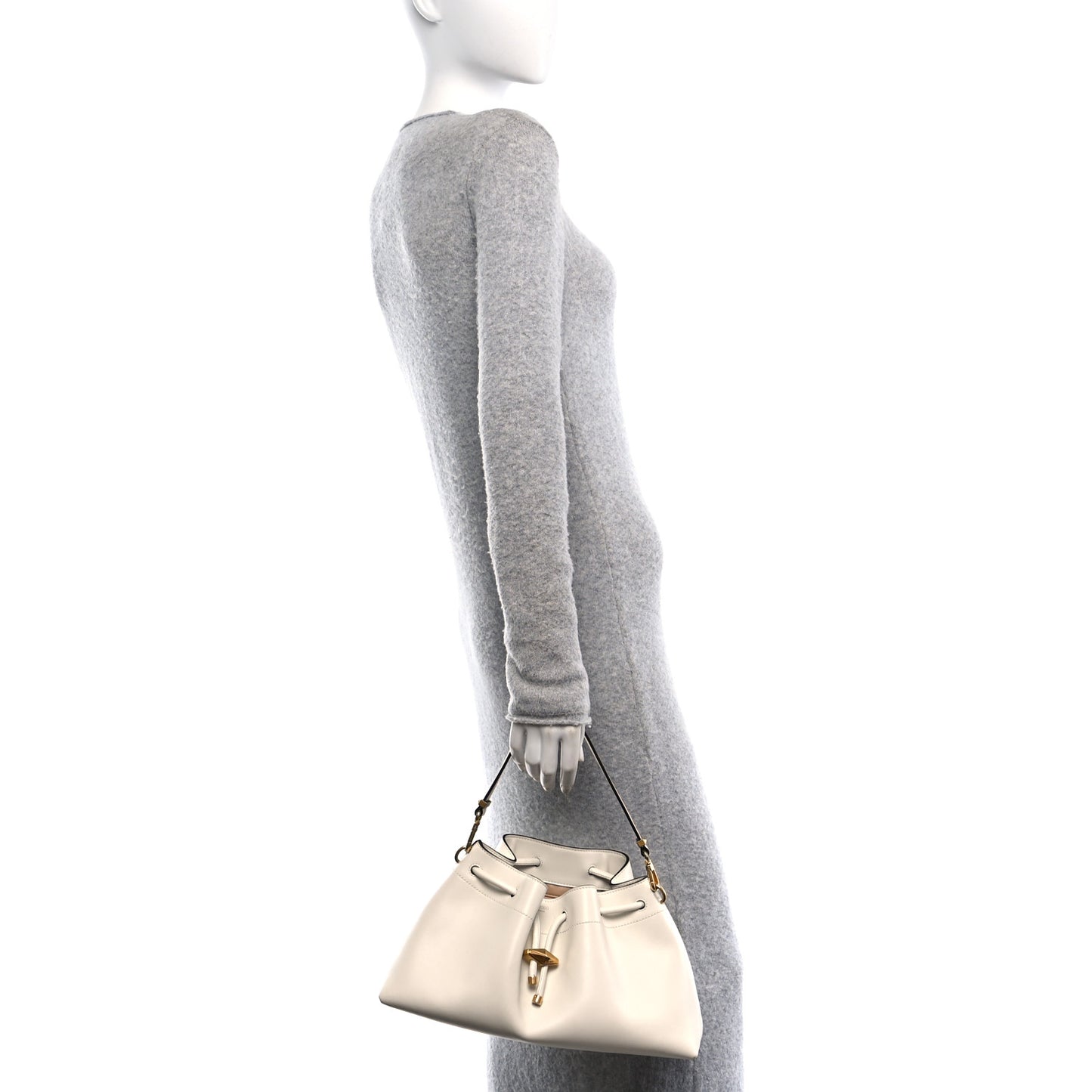 Smooth Shiny Calfskin Cinch M Bucket Bag White