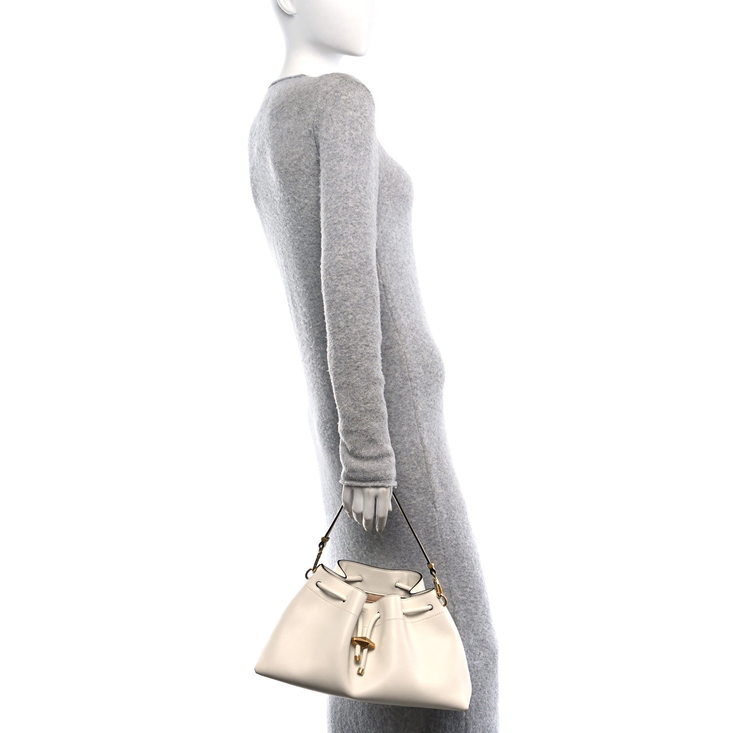 Jimmy Choo Smooth Shiny Calfskin Cinch M Bucket Bag White 2 of 12