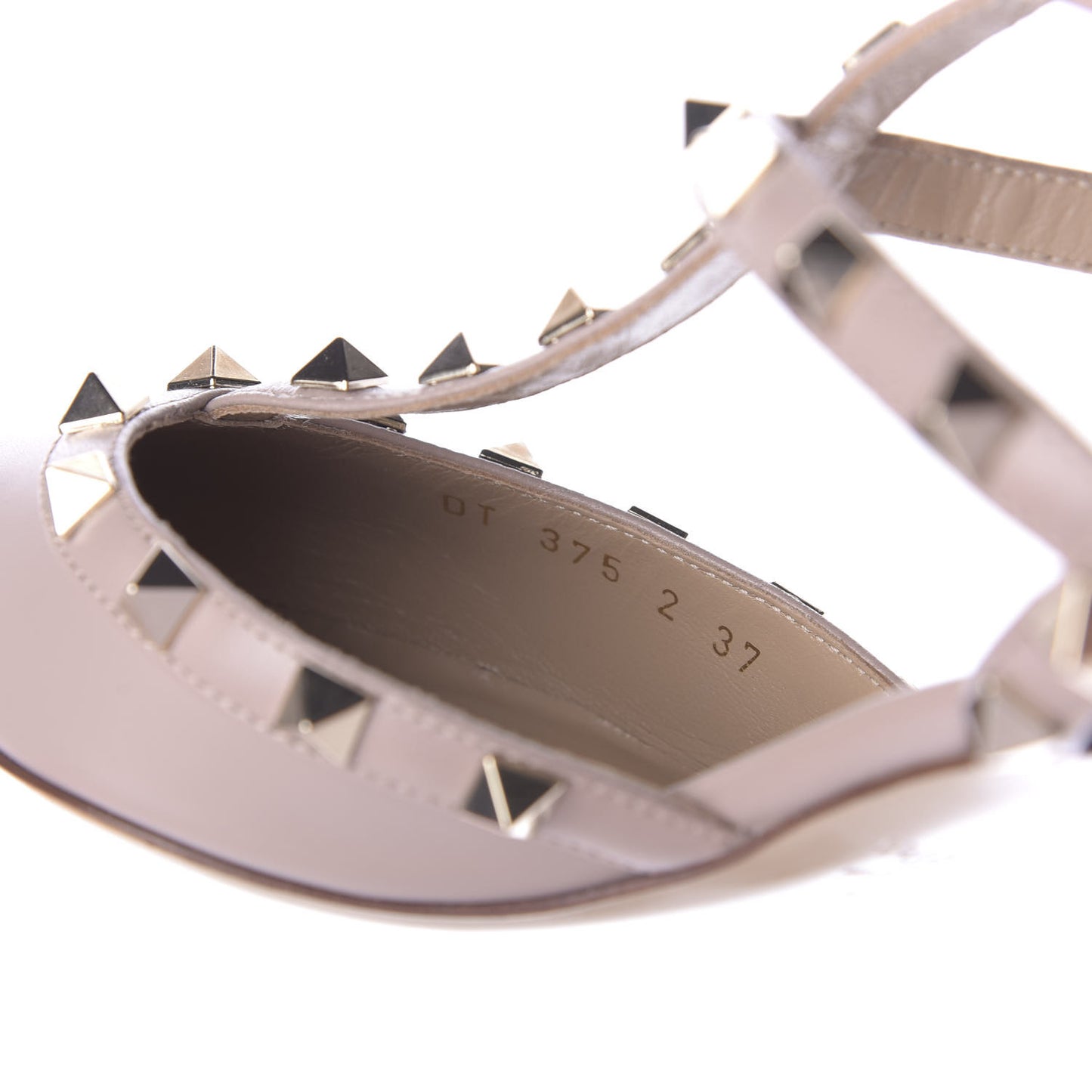 Nappa Rockstud Ankle Strap Low Heel Pumps 37 Poudre