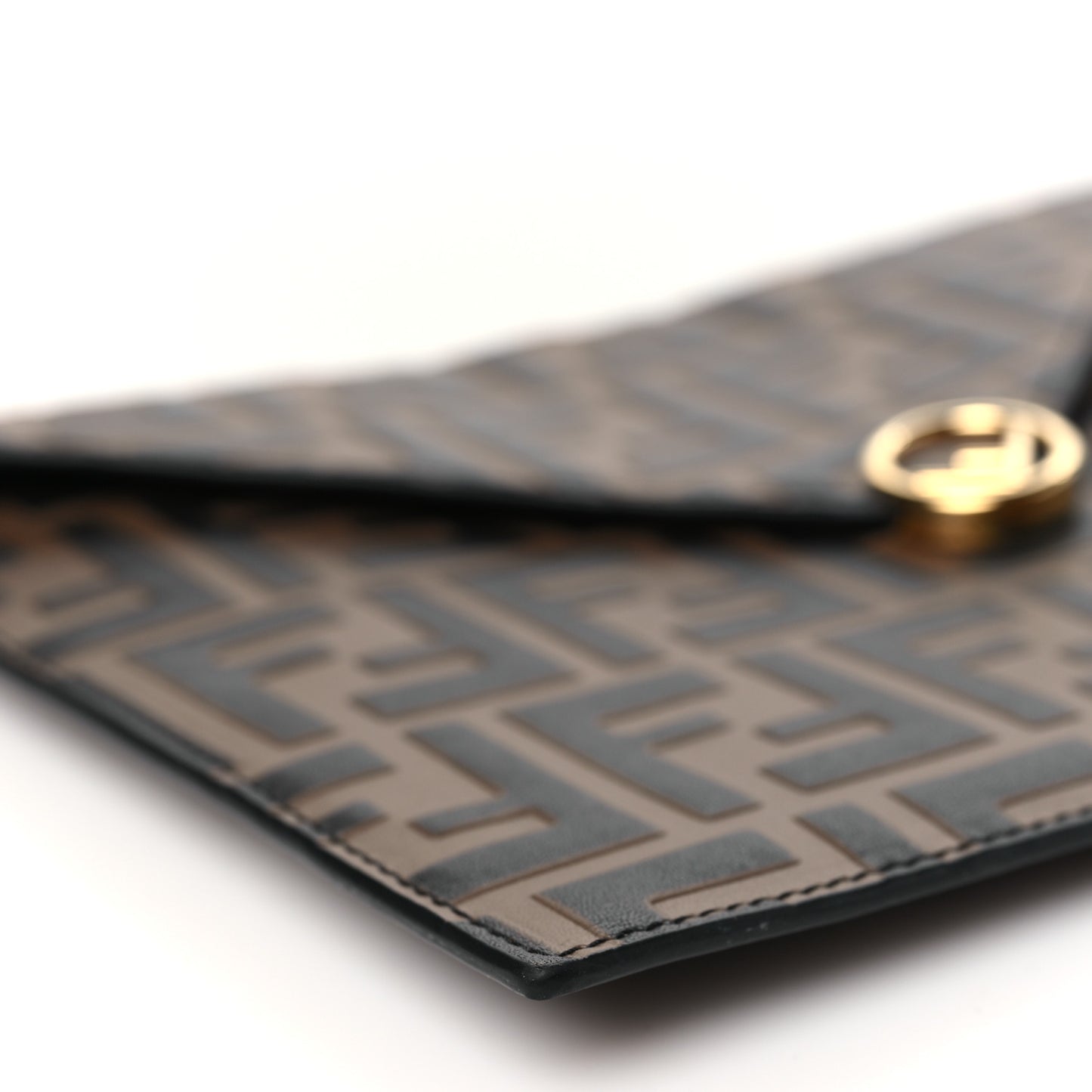 Vitello Soft F is Fendi Bi-Color FF 1974 Embossed Envelope Pouch Maya Black