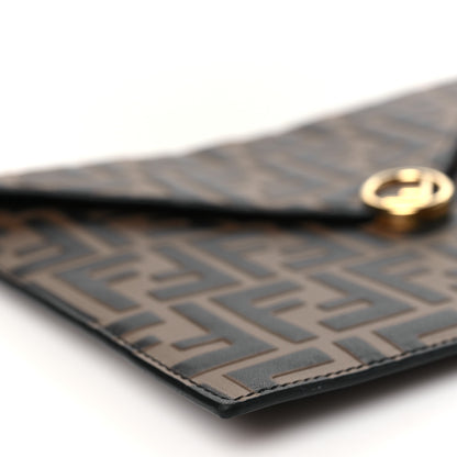 Fendi Vitello Soft F is Fendi Bi-Color FF 1974 Embossed Envelope Pouch Maya Black 8 of 9