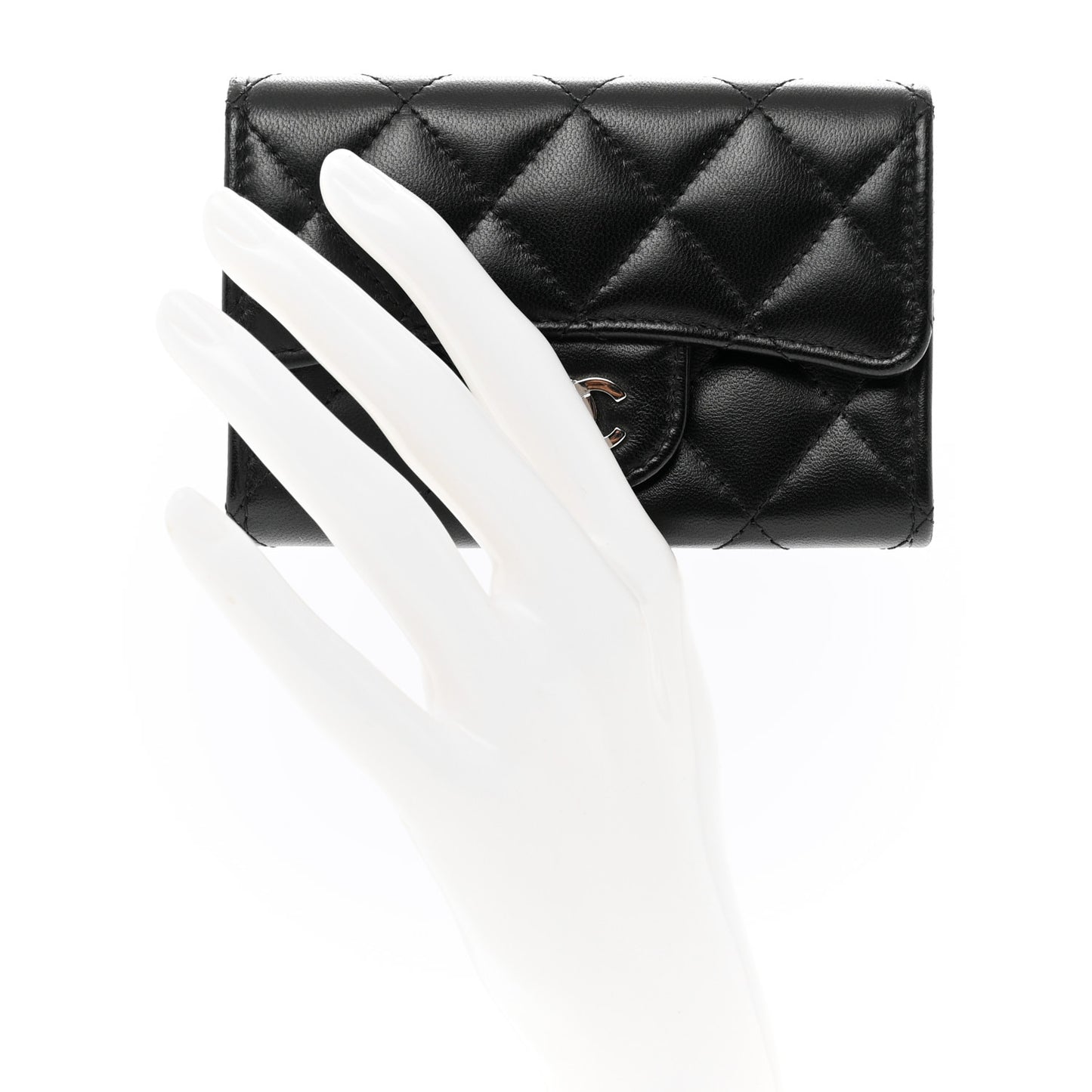 Lambskin Quilted Flap Card Holder Wallet Black