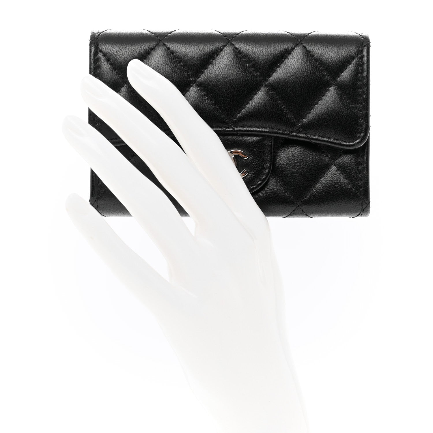 Chanel Lambskin Quilted Flap Card Holder Wallet Black 2 of 9