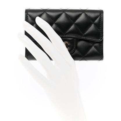 Chanel Lambskin Quilted Flap Card Holder Wallet Black 2 of 9