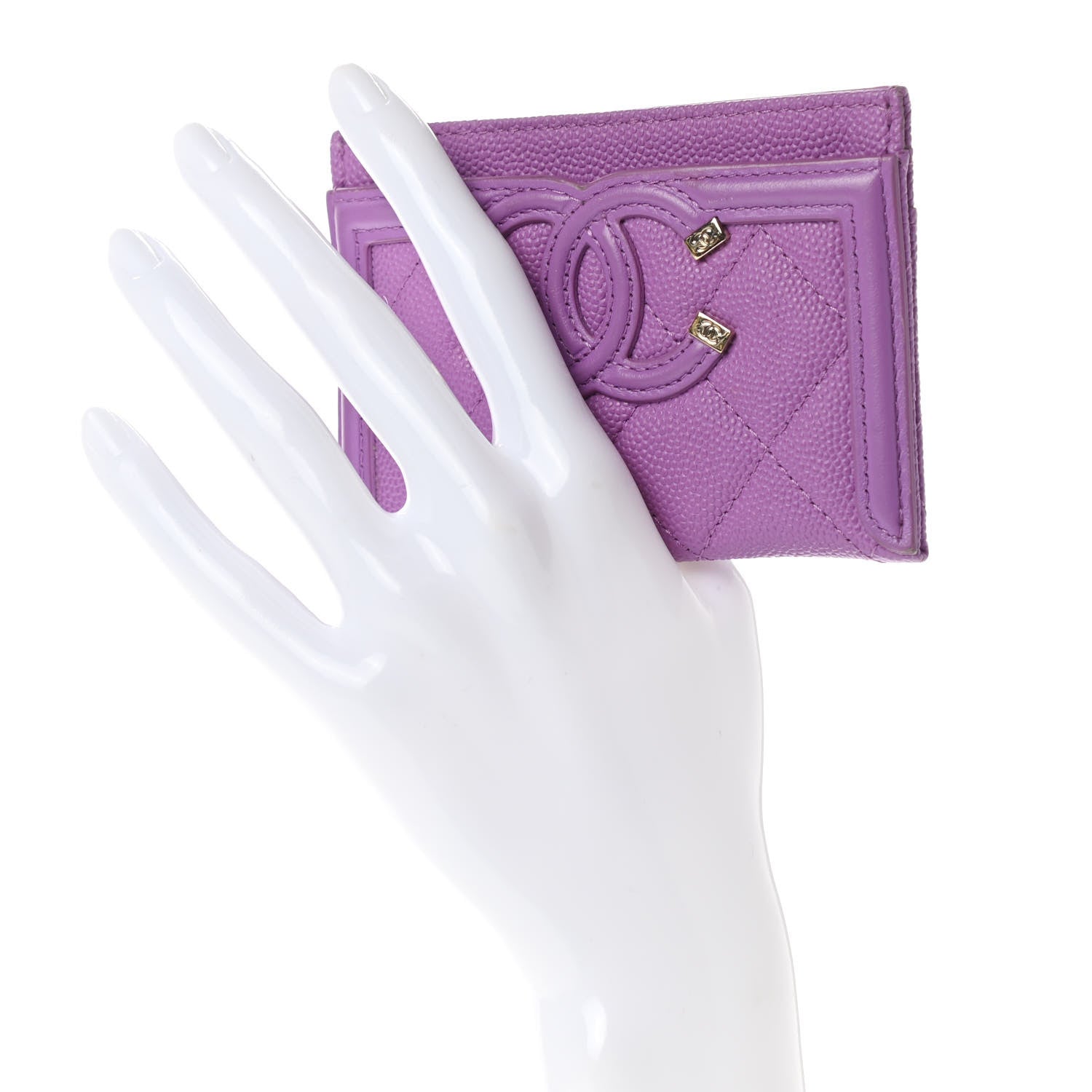 Chanel Caviar Quilted Filigree Card Holder Purple 2 of 10