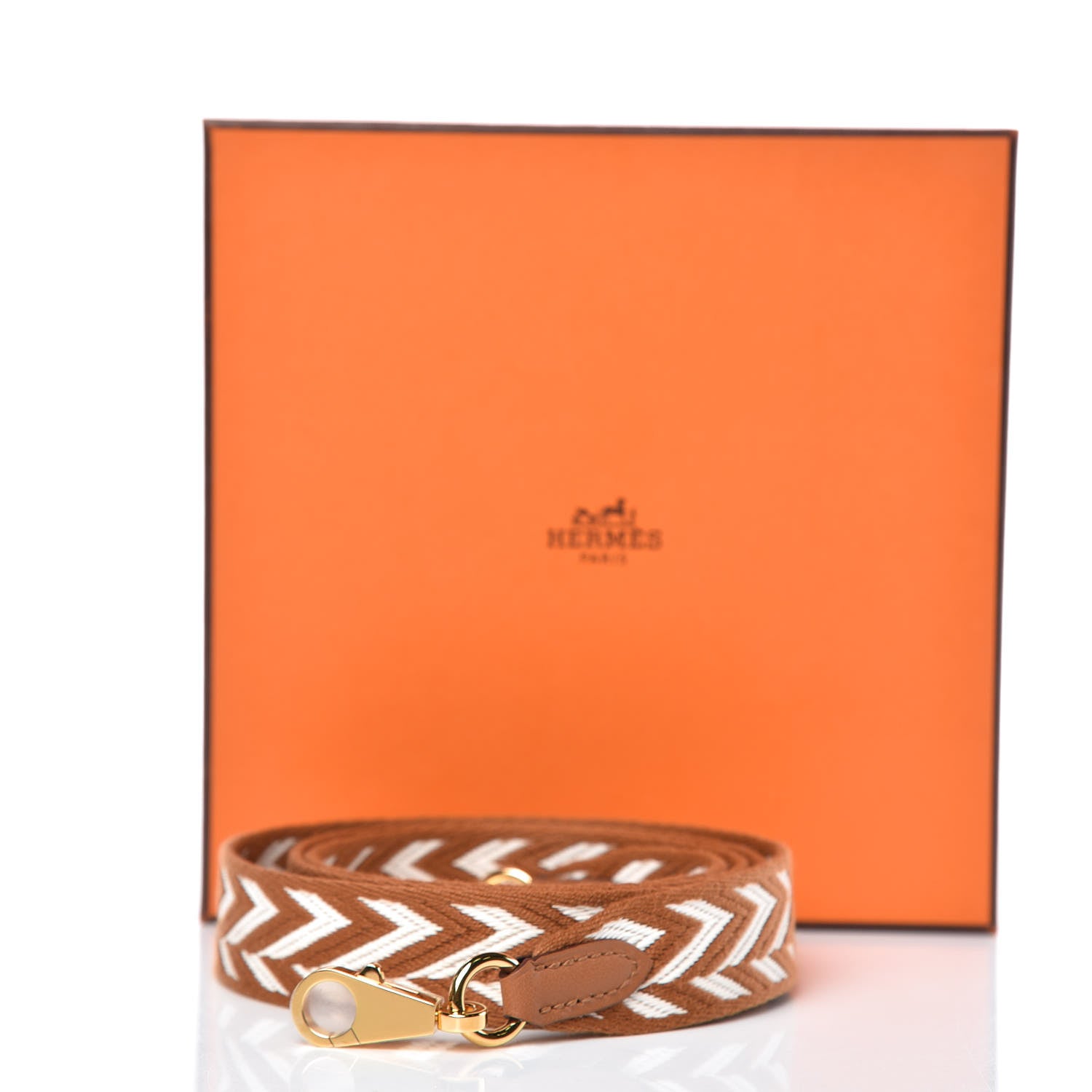 Hermes Toile Swift 25mm Sangle ZigZag Shoulder Strap Gold White 5 of 5
