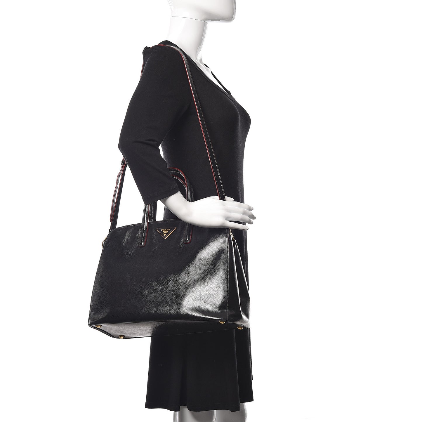 Saffiano Vernice Medium Double Zip Tote Black