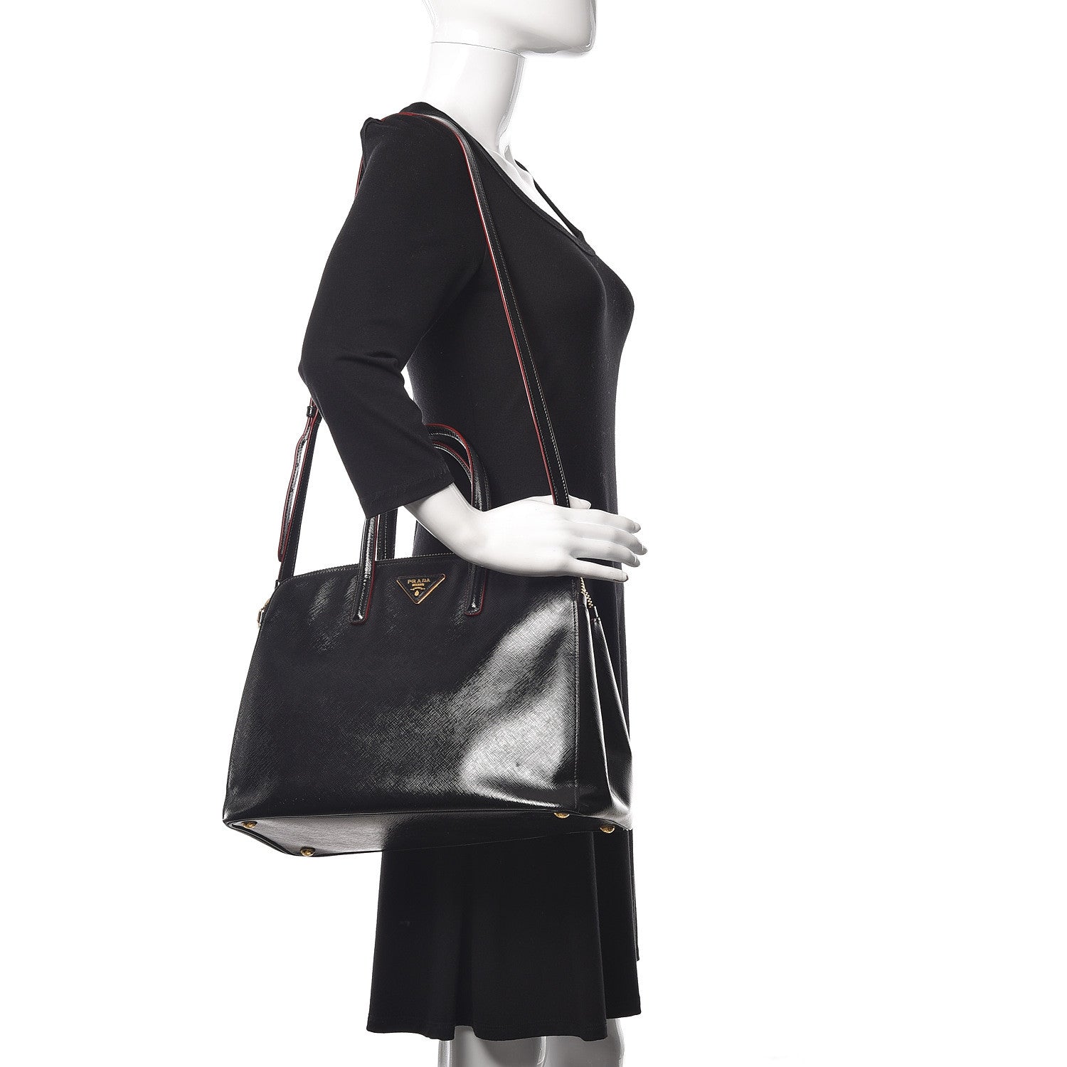 Prada Saffiano Vernice Medium Double Zip Tote Black 2 of 12