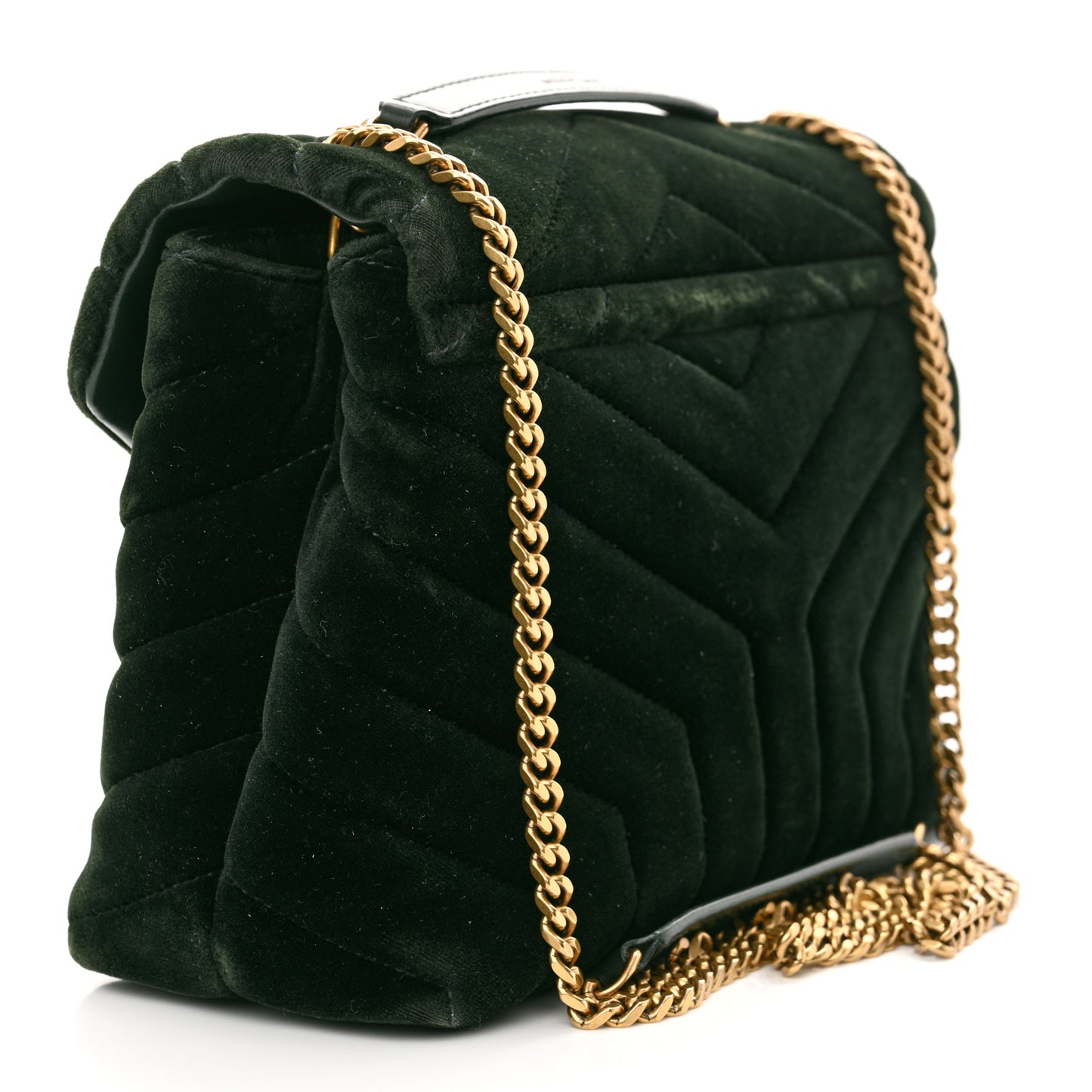 Velvet Y Quilted Monogram Small Loulou Chain Satchel Dark Green