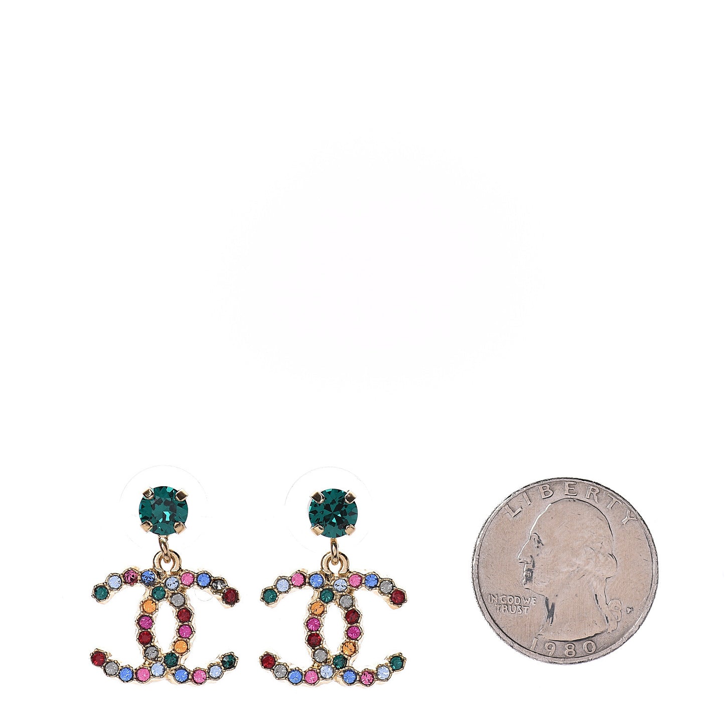 Crystal CC Drop Earrings Gold Multicolor