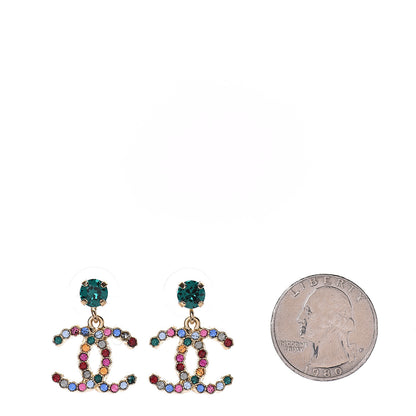 Chanel Crystal CC Drop Earrings Gold Multicolor 2 of 4