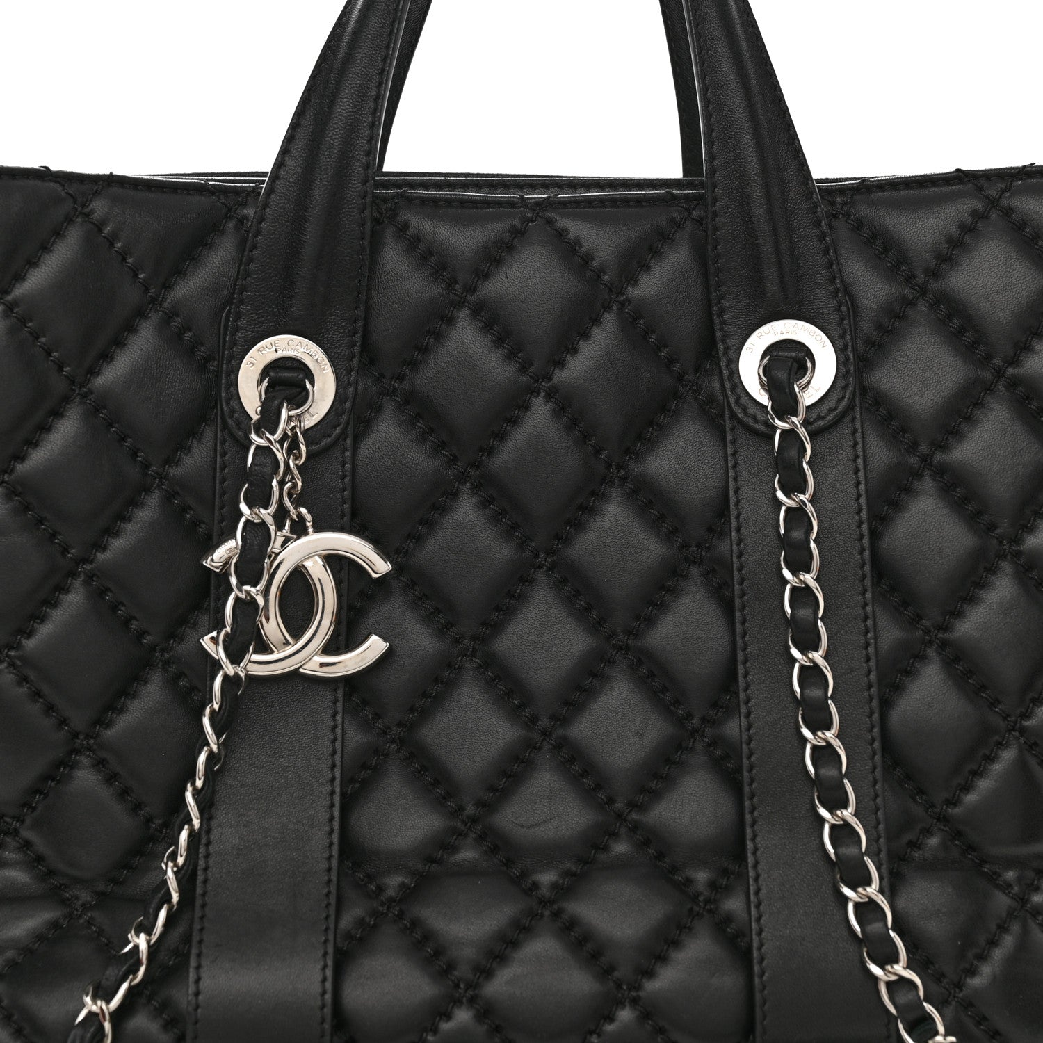 Chanel Lambskin Quilted Large Easy Carry Shopping Tote Black 11 of 16