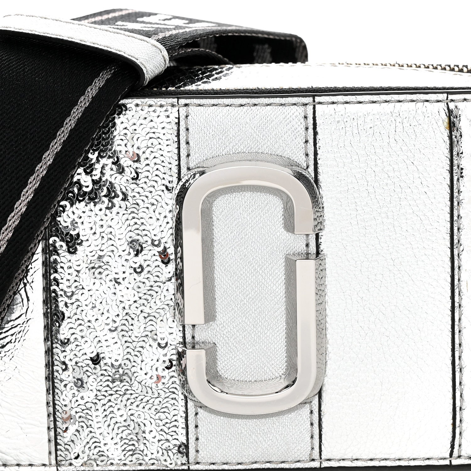 Marc Jacobs Metallic Sequin Snake Embossed Calfskin Stripe Snapshot Camera Bag Silver 9 of 14