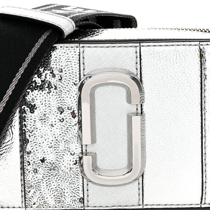 Marc Jacobs Metallic Sequin Snake Embossed Calfskin Stripe Snapshot Camera Bag Silver 9 of 14