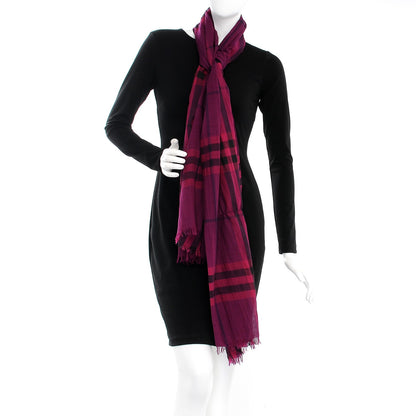 Burberry Wool Silk Giant Check Gauze Scarf Fritillary Pink 2 of 4