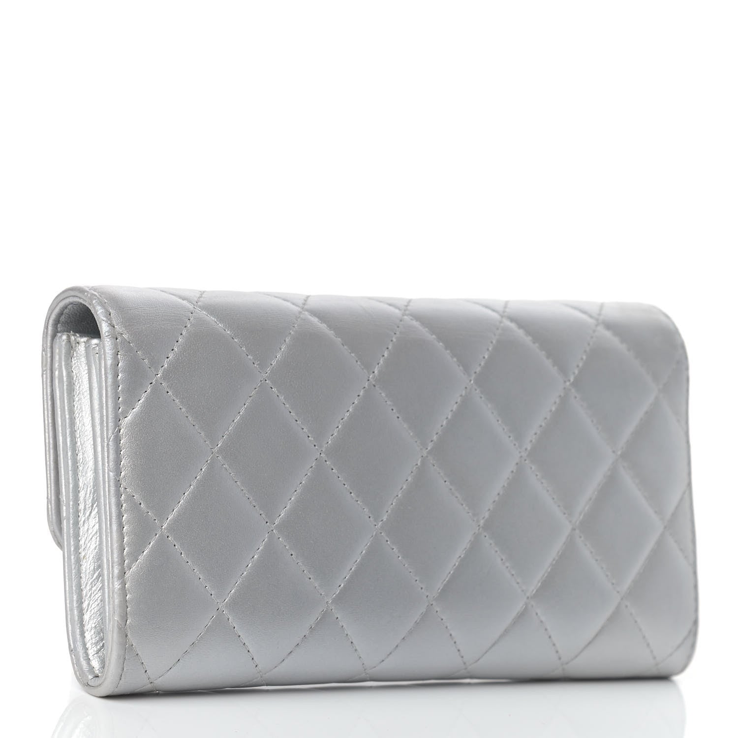 Chanel Metallic Lambskin Quilted Long Flap Wallet Silver 3 of 20
