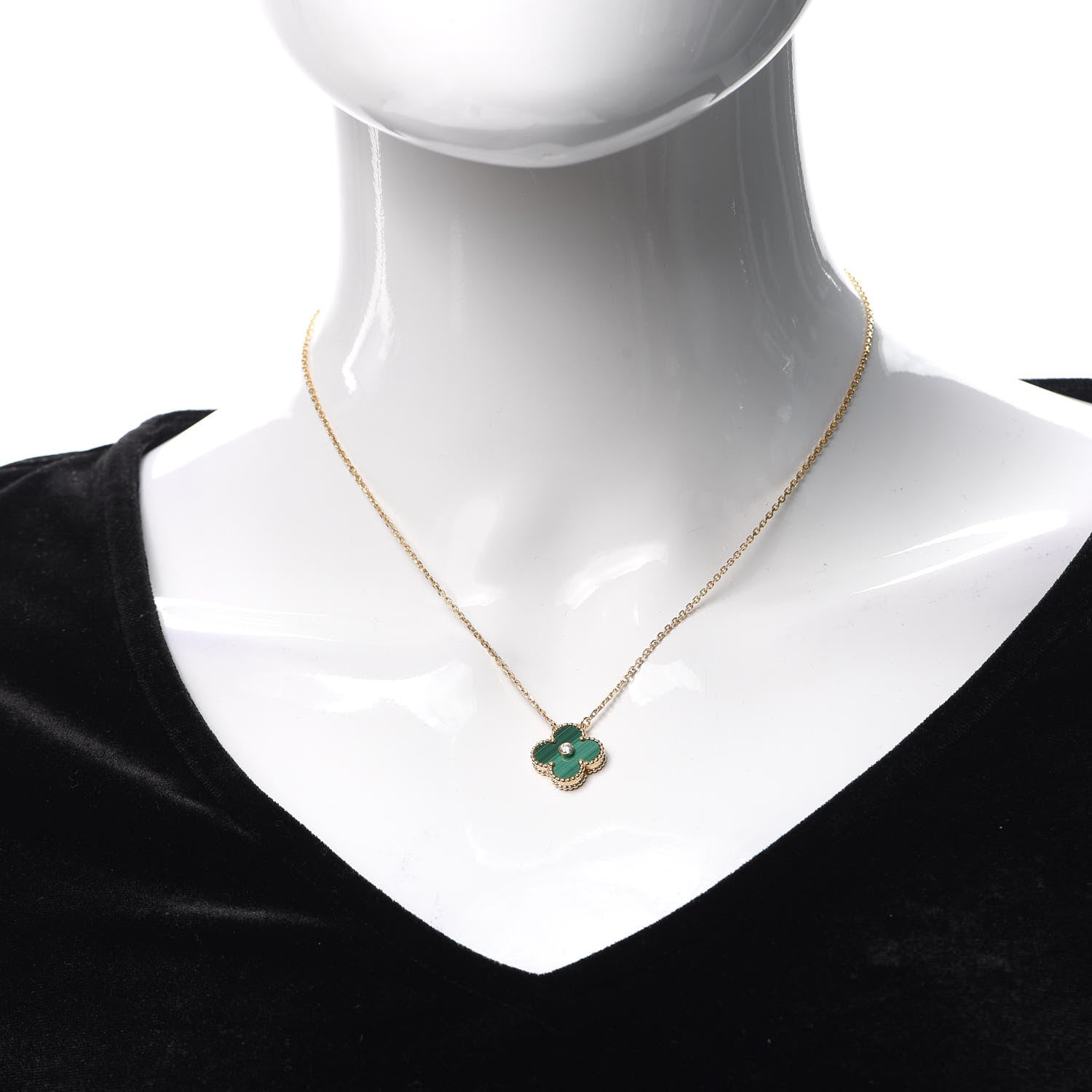 Van Cleef & Arpels 18K Yellow Gold Diamond Malachite Vintage Alhambra Pendant Necklace 2 of 6