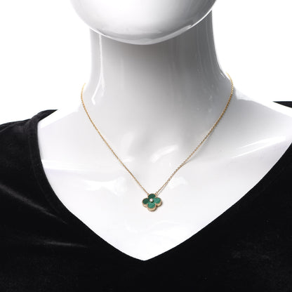 Van Cleef & Arpels 18K Yellow Gold Diamond Malachite Vintage Alhambra Pendant Necklace 2 of 6