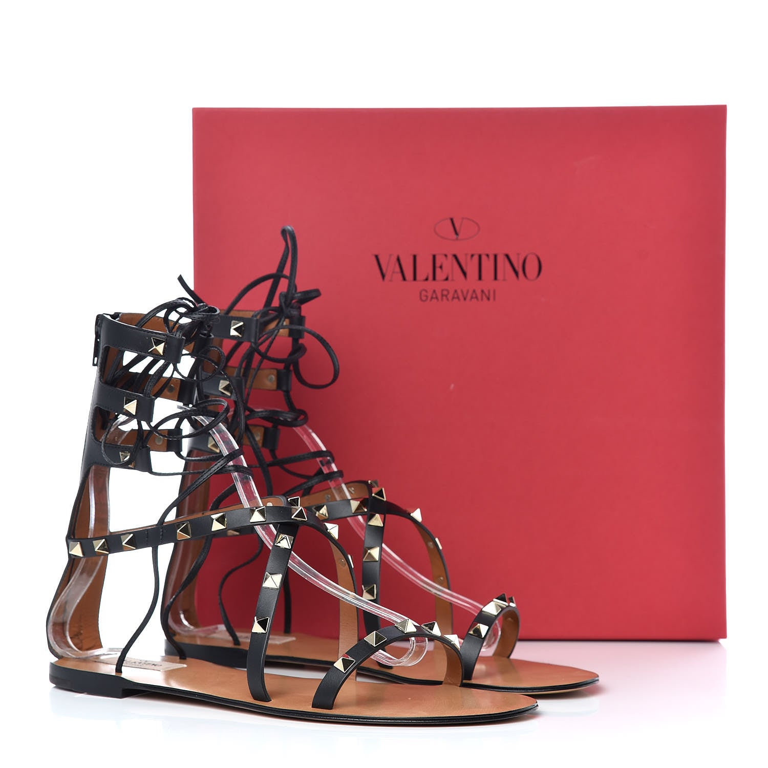Valentino Garavani Calfskin Rockstud Gladiator Flat Sandals 40 Black 9 of 9