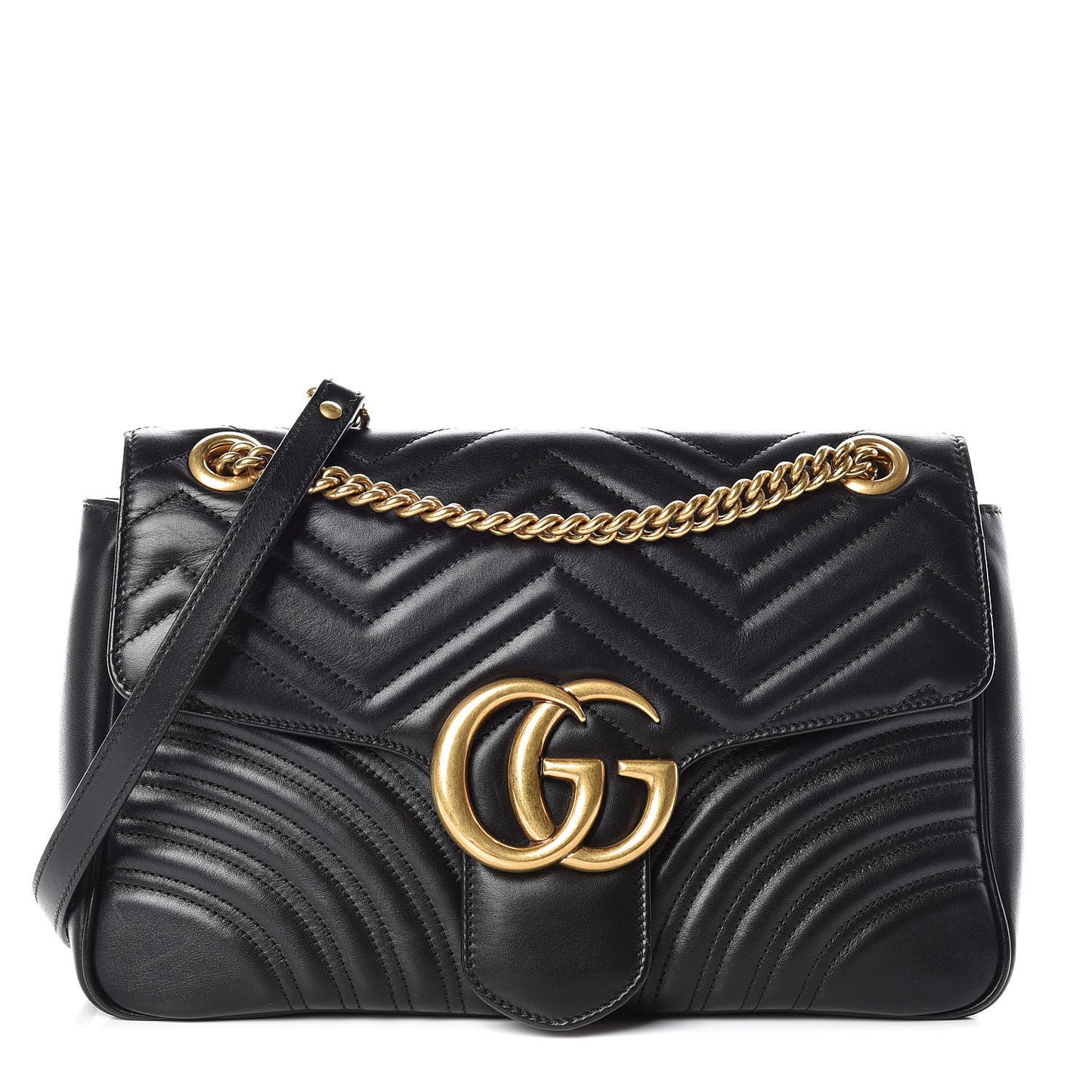 Calfskin Matelasse Medium GG Marmont Shoulder Bag Black