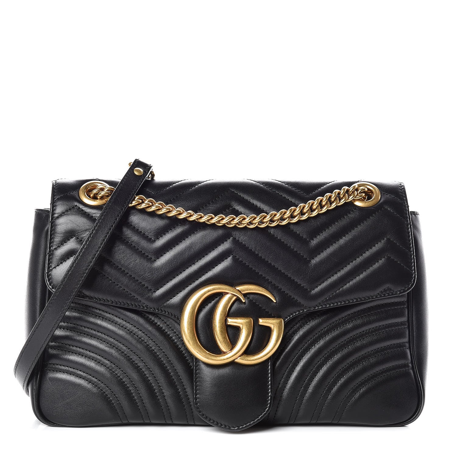 Gucci Calfskin Matelasse Medium GG Marmont Shoulder Bag Black 1 of 12