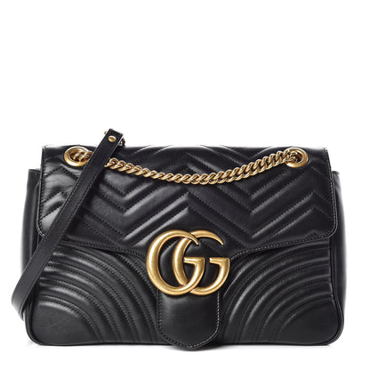 Gucci Calfskin Matelasse Medium GG Marmont Shoulder Bag Black 1 of 12