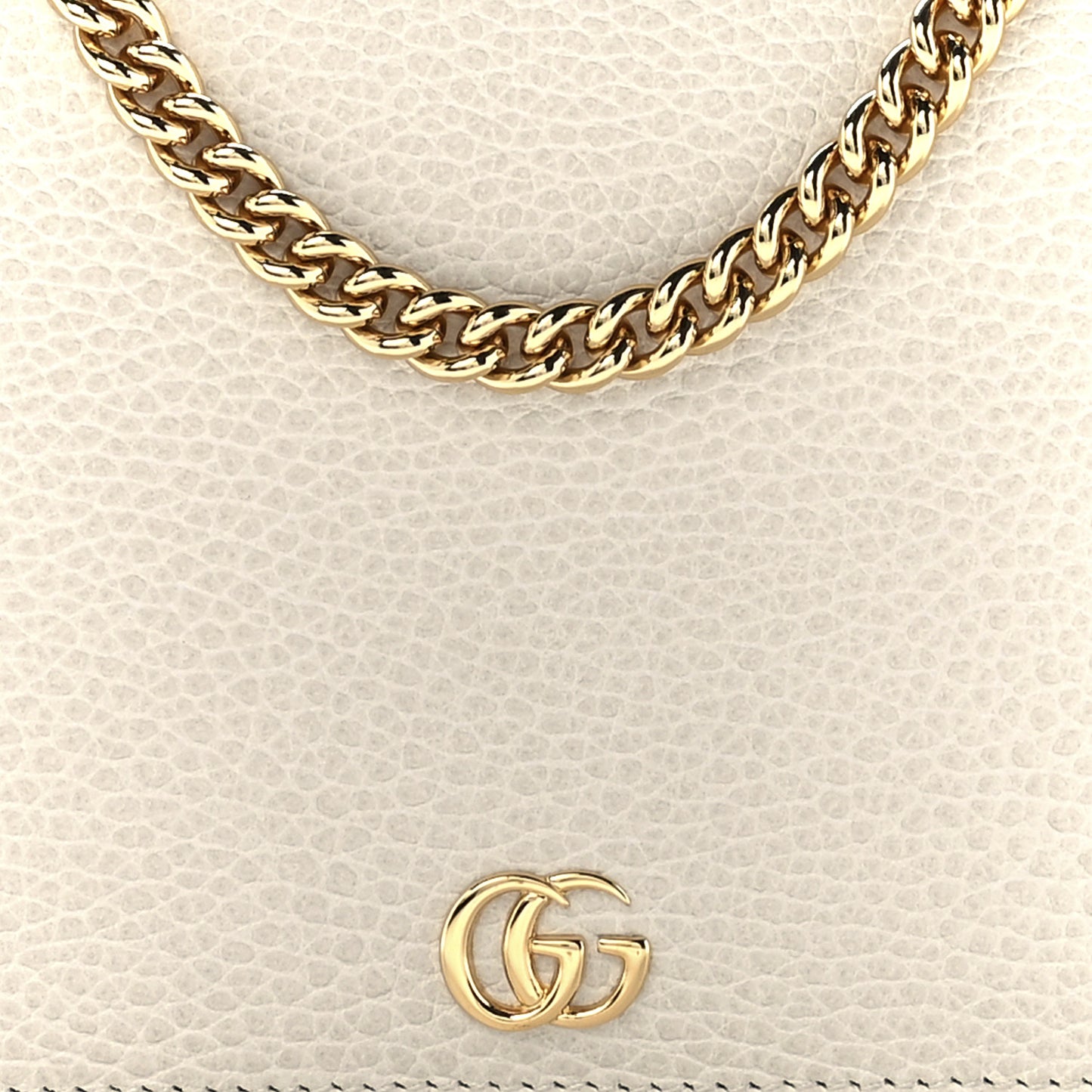 Dollar Calfskin Mini GG Marmont Chain Wallet Mystic White