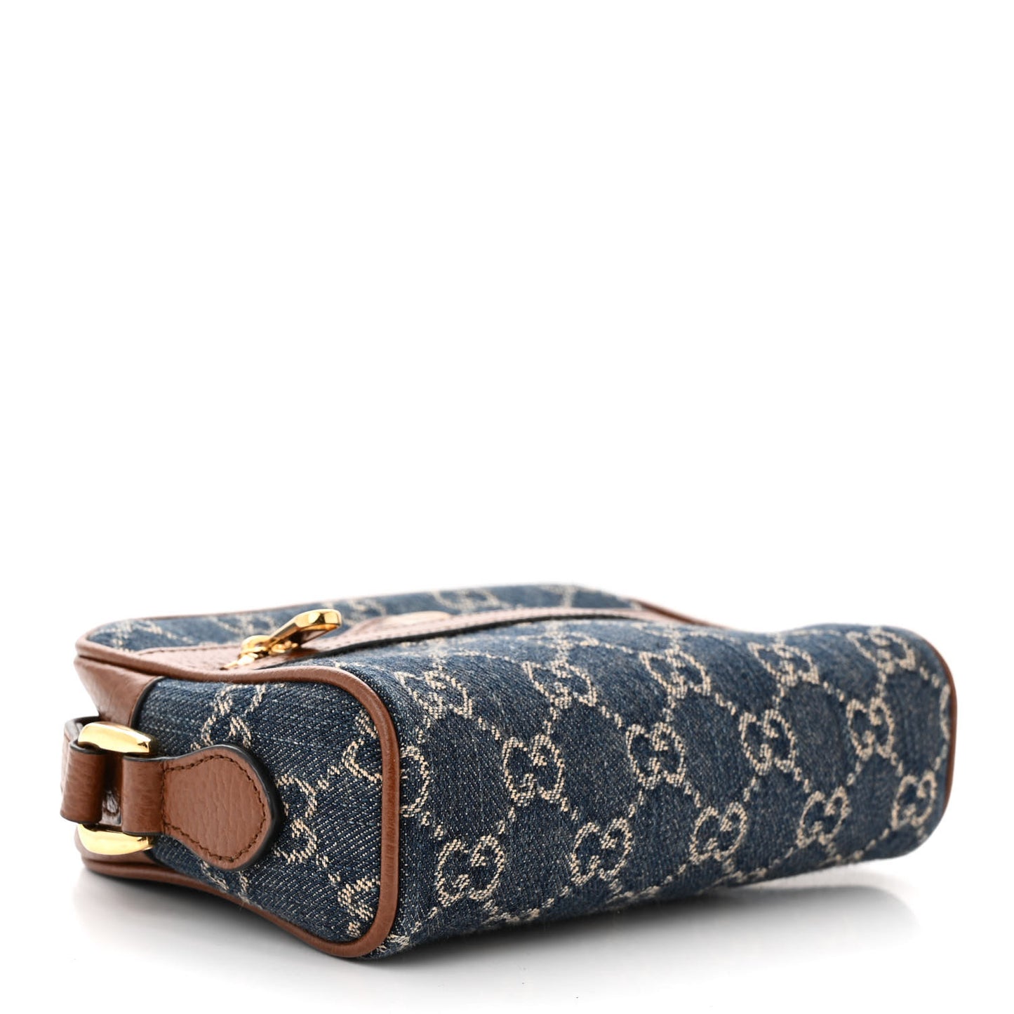 New Denim GG Monogram Dollar Calfskin Mini Ophidia Shoulder Bag Blue Tea Cuir Epilog
