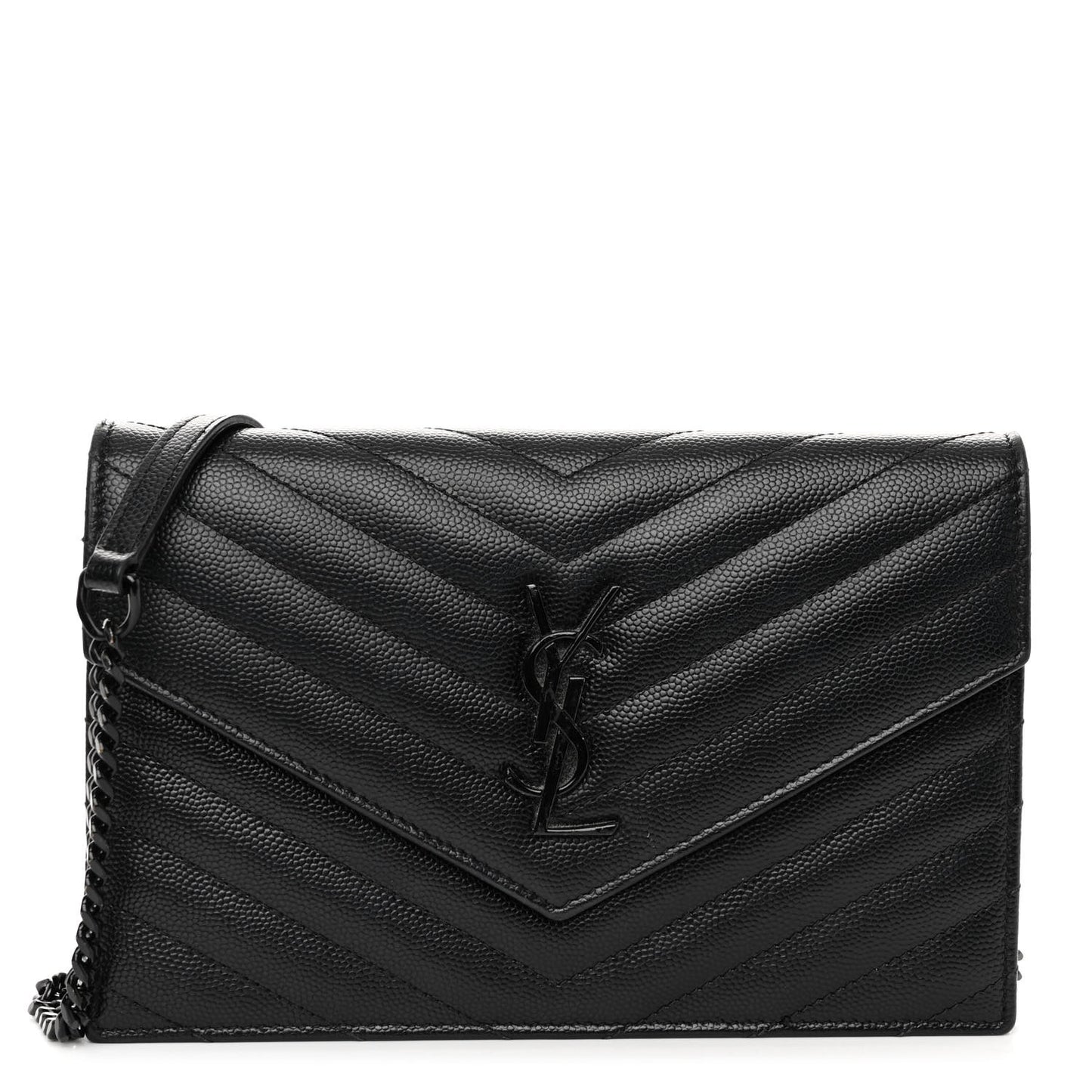 Grain De Poudre Matelasse Chevron Monogram Monochrome Envelope Chain Wallet Black