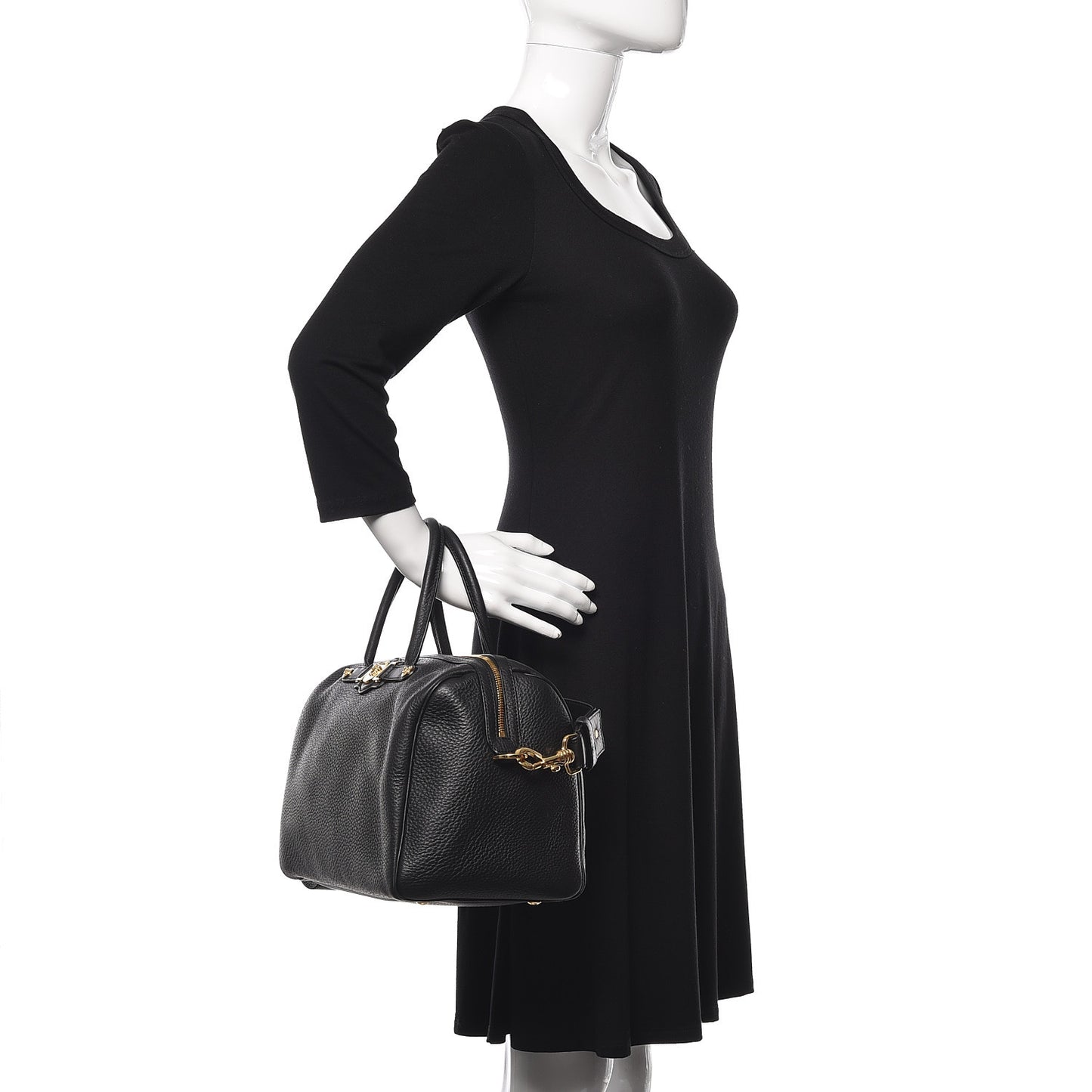 Cervo Embossed Vitello Signature Duffle Bag Black