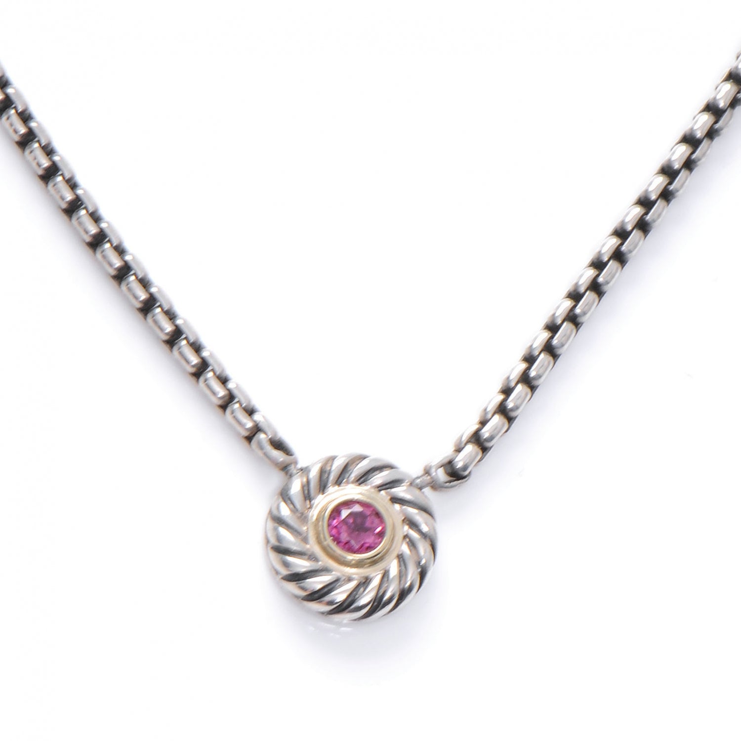 David Yurman Sterling Silver 14K Yellow Gold Pink Tourmaline Necklace 1 of 4