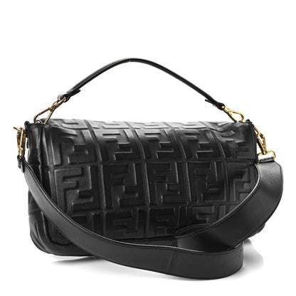 Fendi Nappa FF 1974 Embossed Large Baguette Black 3 of 10