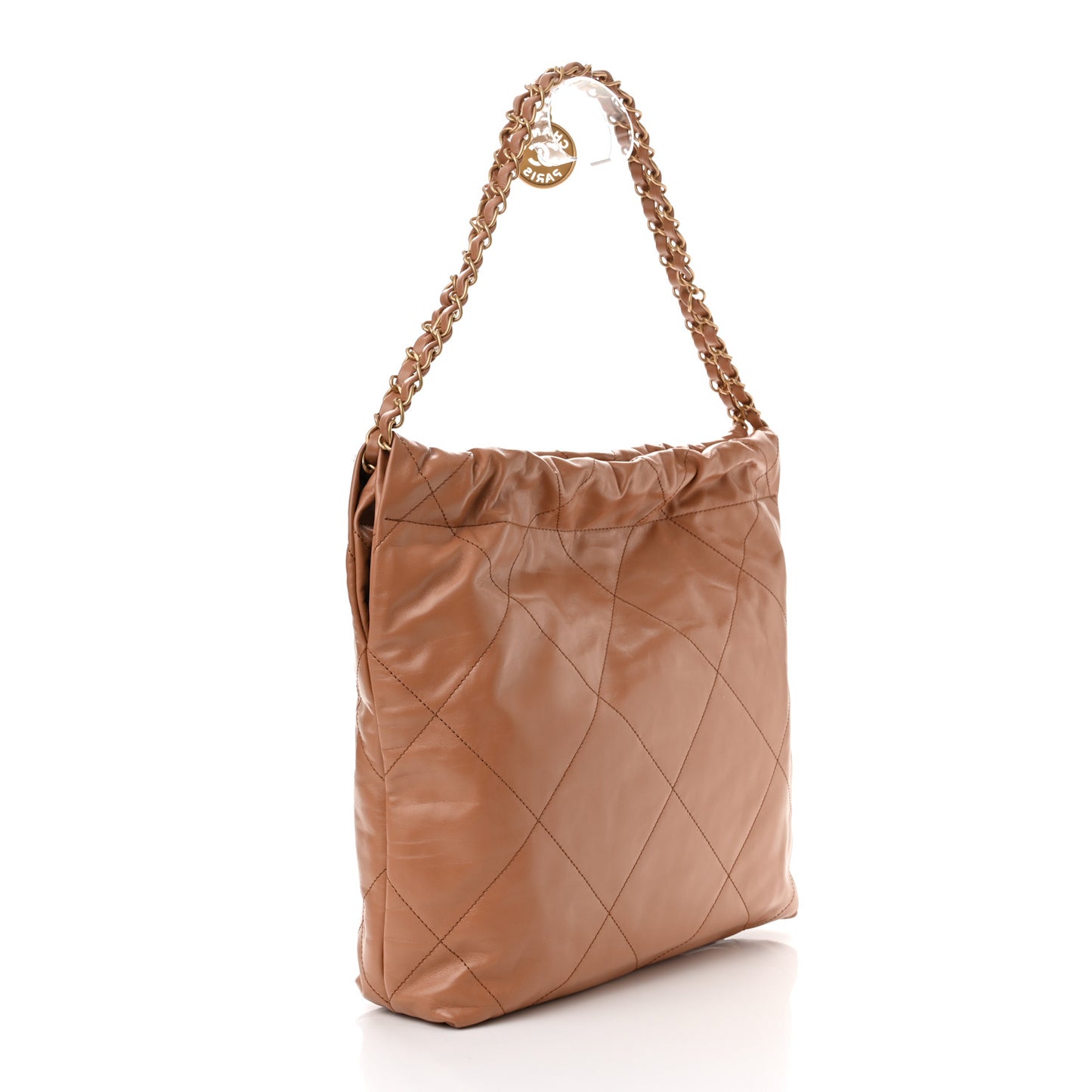 Shiny Calfskin Quilted Small Chanel 22 Camel