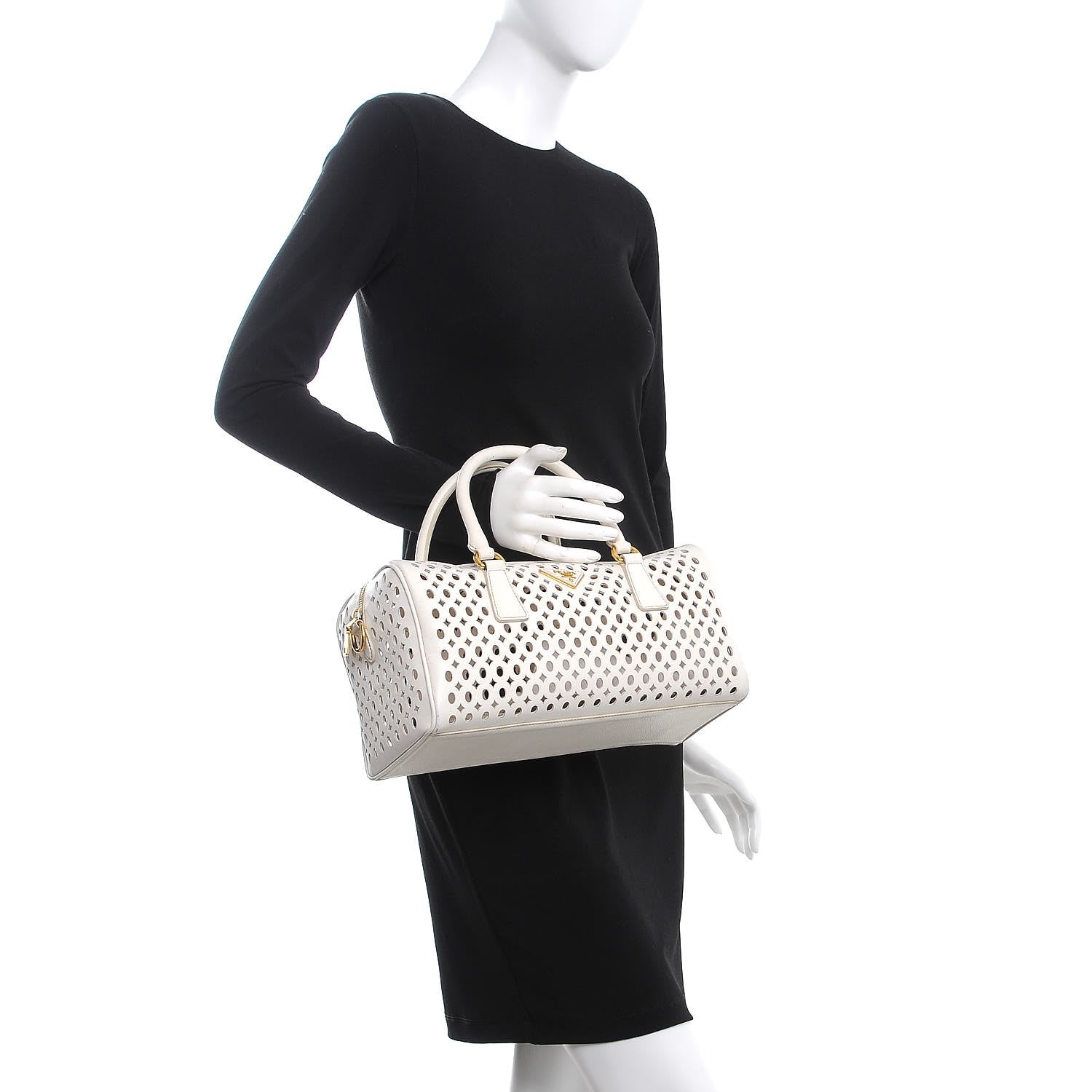 Prada Saffiano Perforated Satchel White 3 of 10