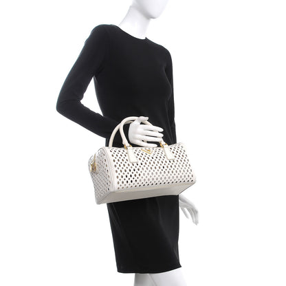 Prada Saffiano Perforated Satchel White 3 of 10