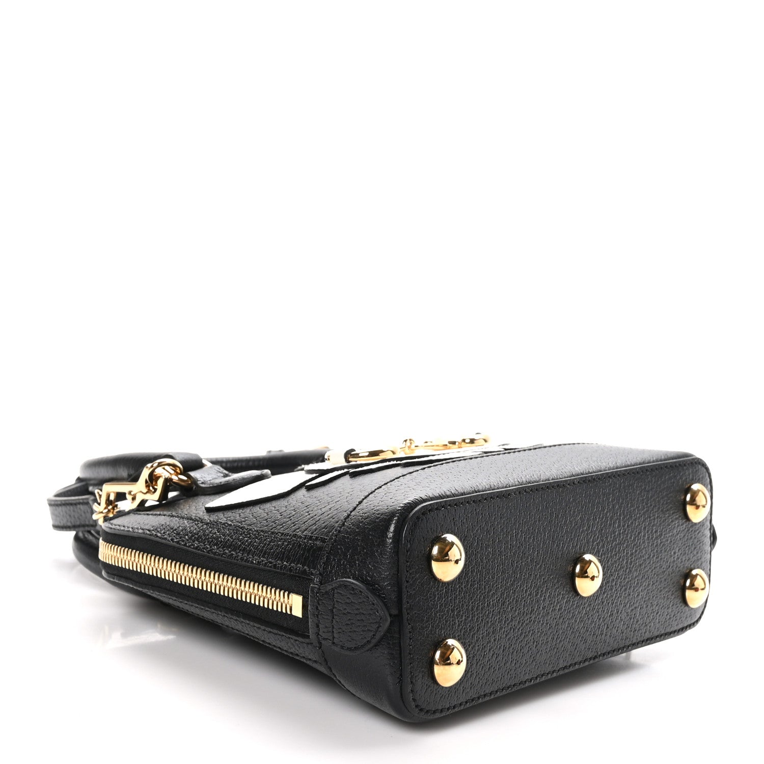 Gucci X ADIDAS Textured Dollar Calfskin Web Trefoil Mini Horsebit 1955 Top Handle Bag Black Off White 4 of 10