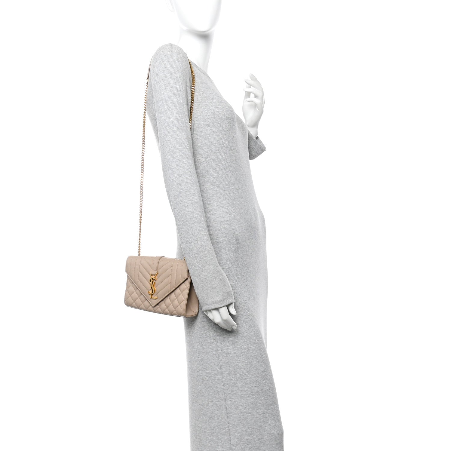 Saint Laurent Grain De Poudre Textured Mixed Matelasse Triquilt Small Monogram Satchel Dark Beige 2 of 13