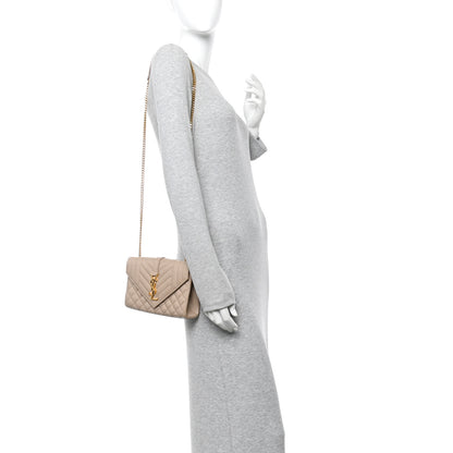 Saint Laurent Grain De Poudre Textured Mixed Matelasse Triquilt Small Monogram Satchel Dark Beige 2 of 13