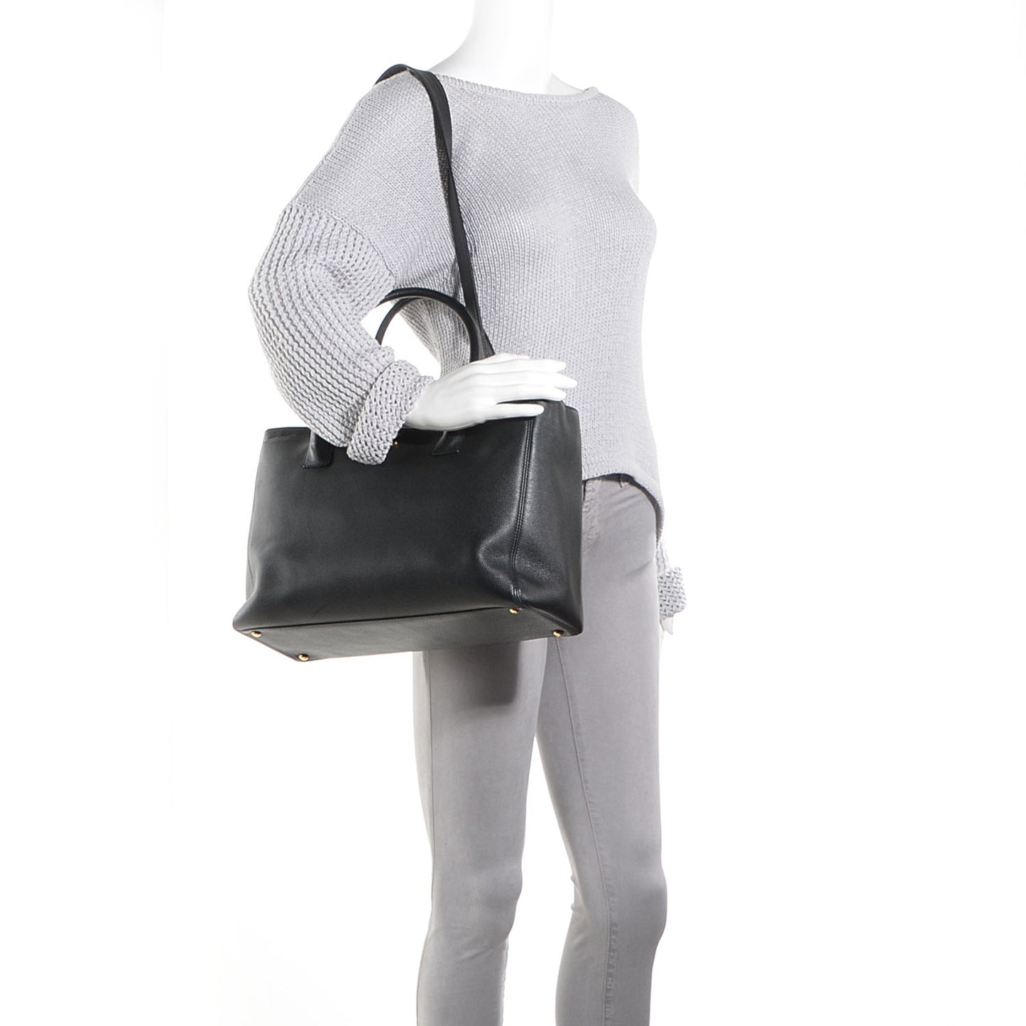 Calfskin Cerf Executive Shopper Tote Black