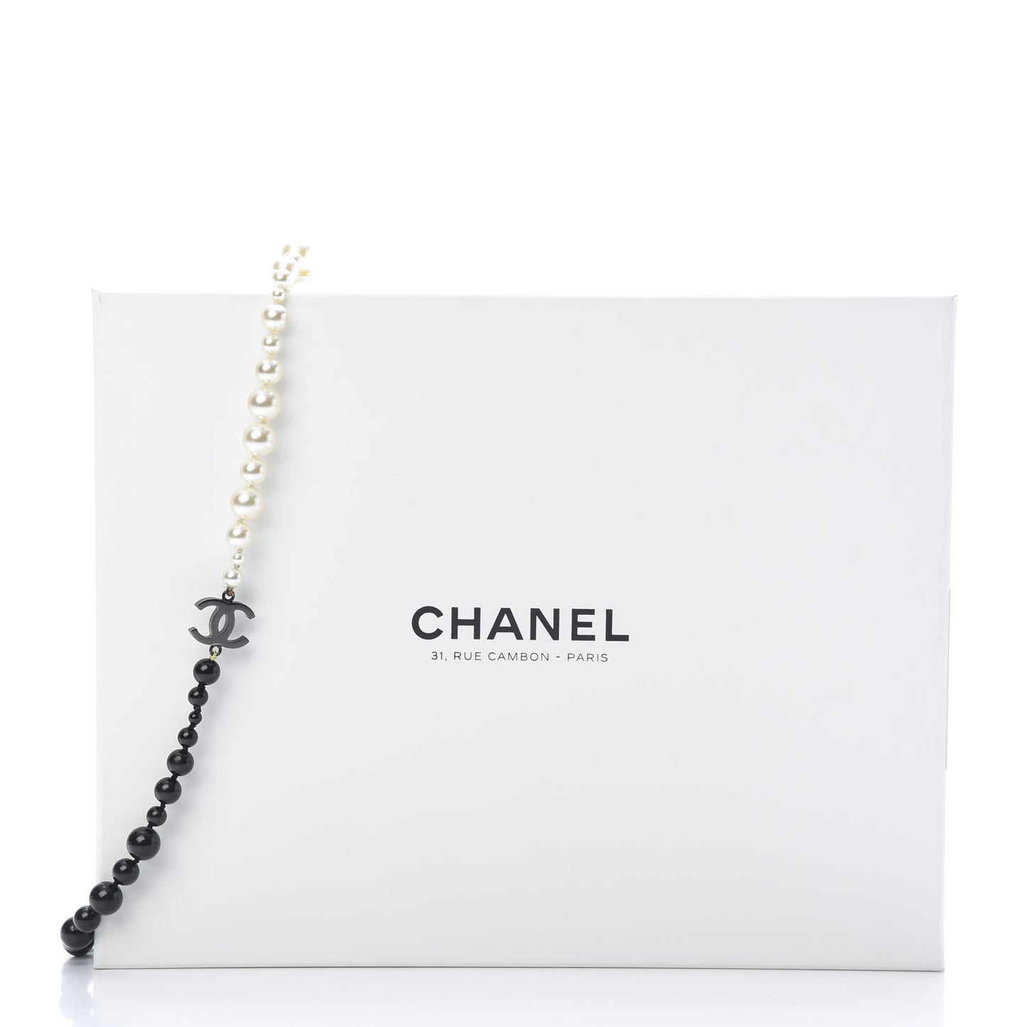 Pearl Beaded CC Long Necklace Black White