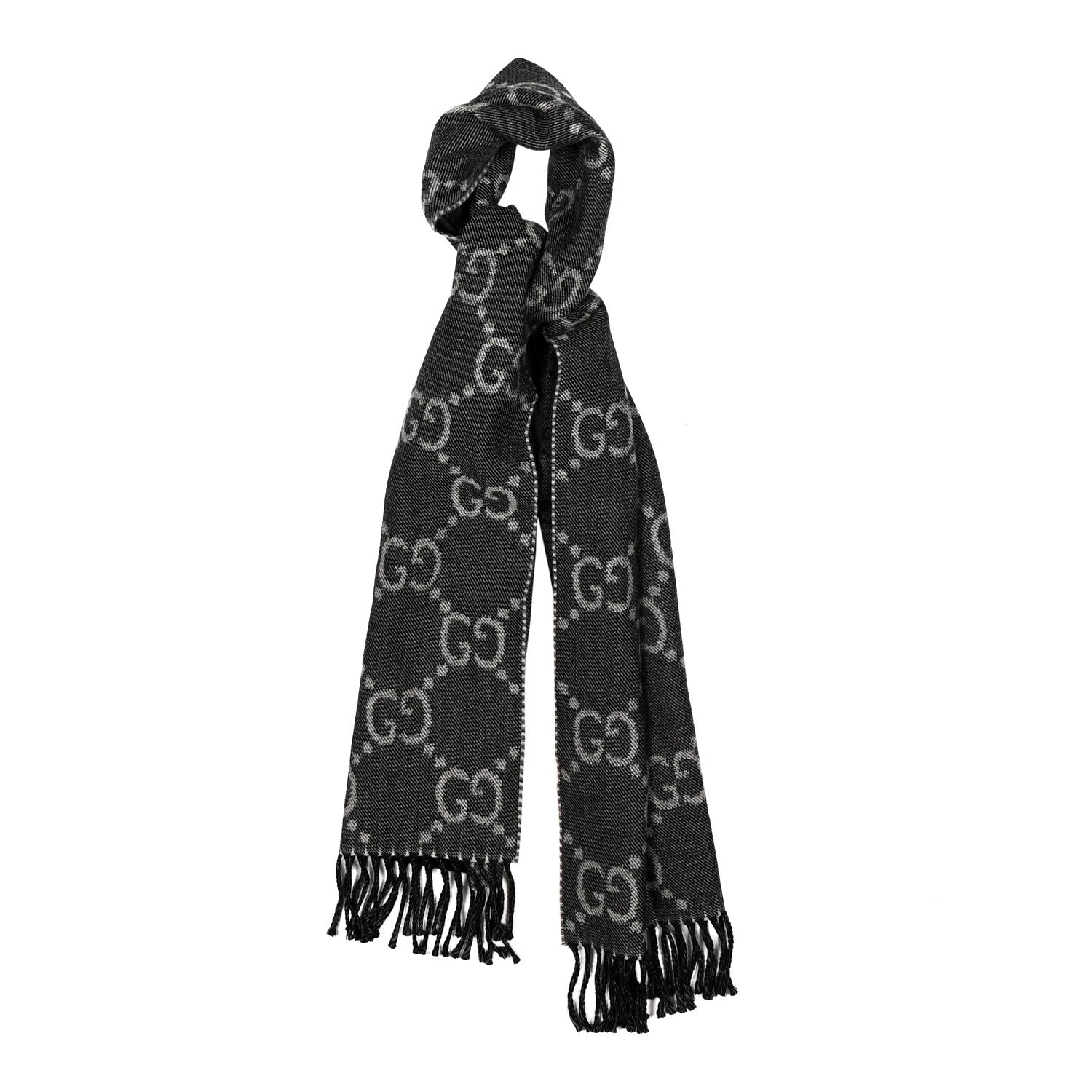 Gucci Wool Jacquard GG Monogram Scarf Grey Black 1 of 4