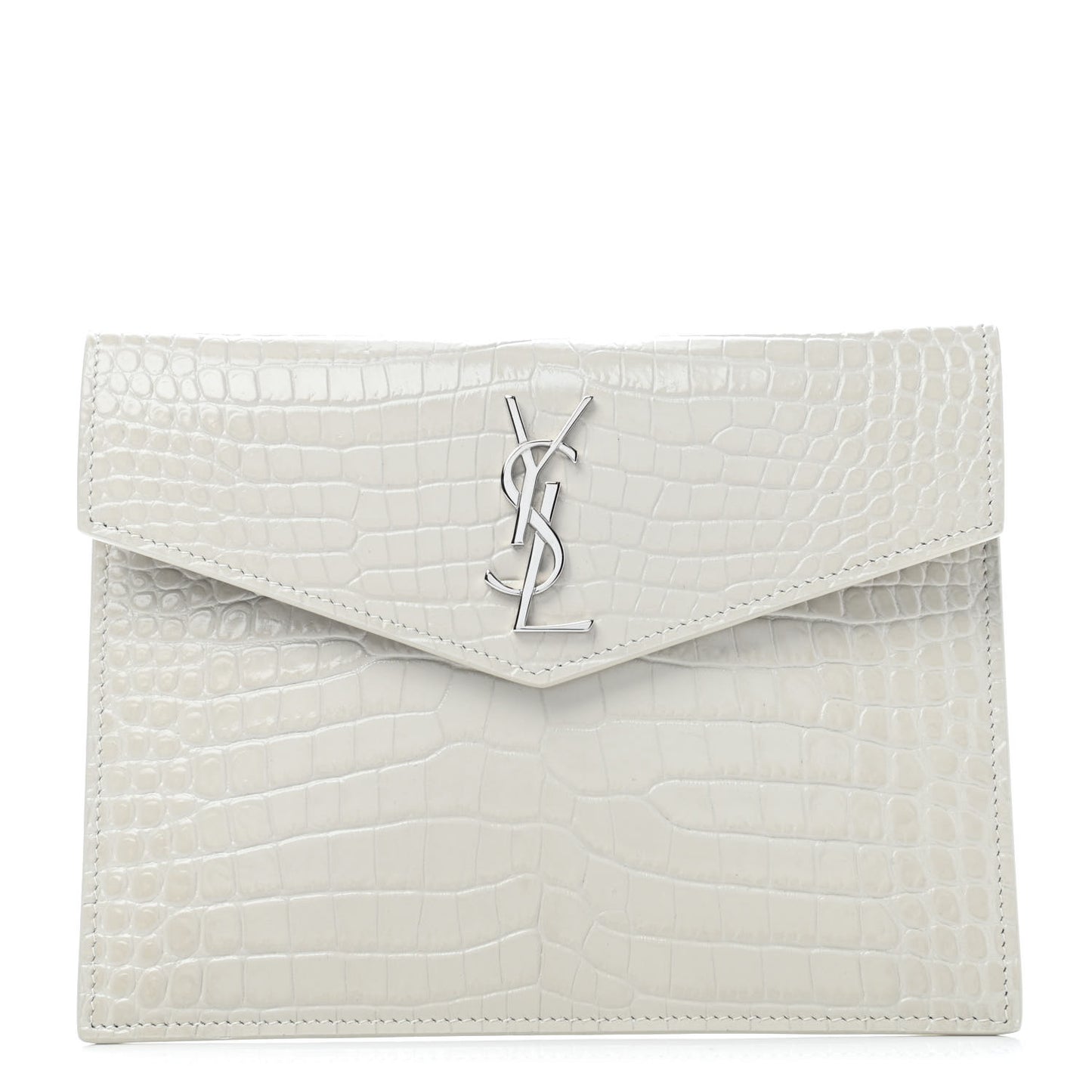 Calfskin Crocodile Embossed Monogram Uptown Baby Pouch Perle